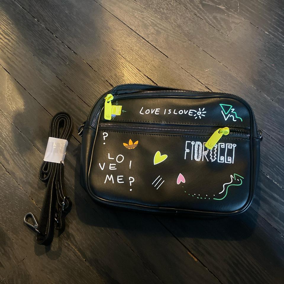 Adidas X Fiorucci black leather collab crossbody bag