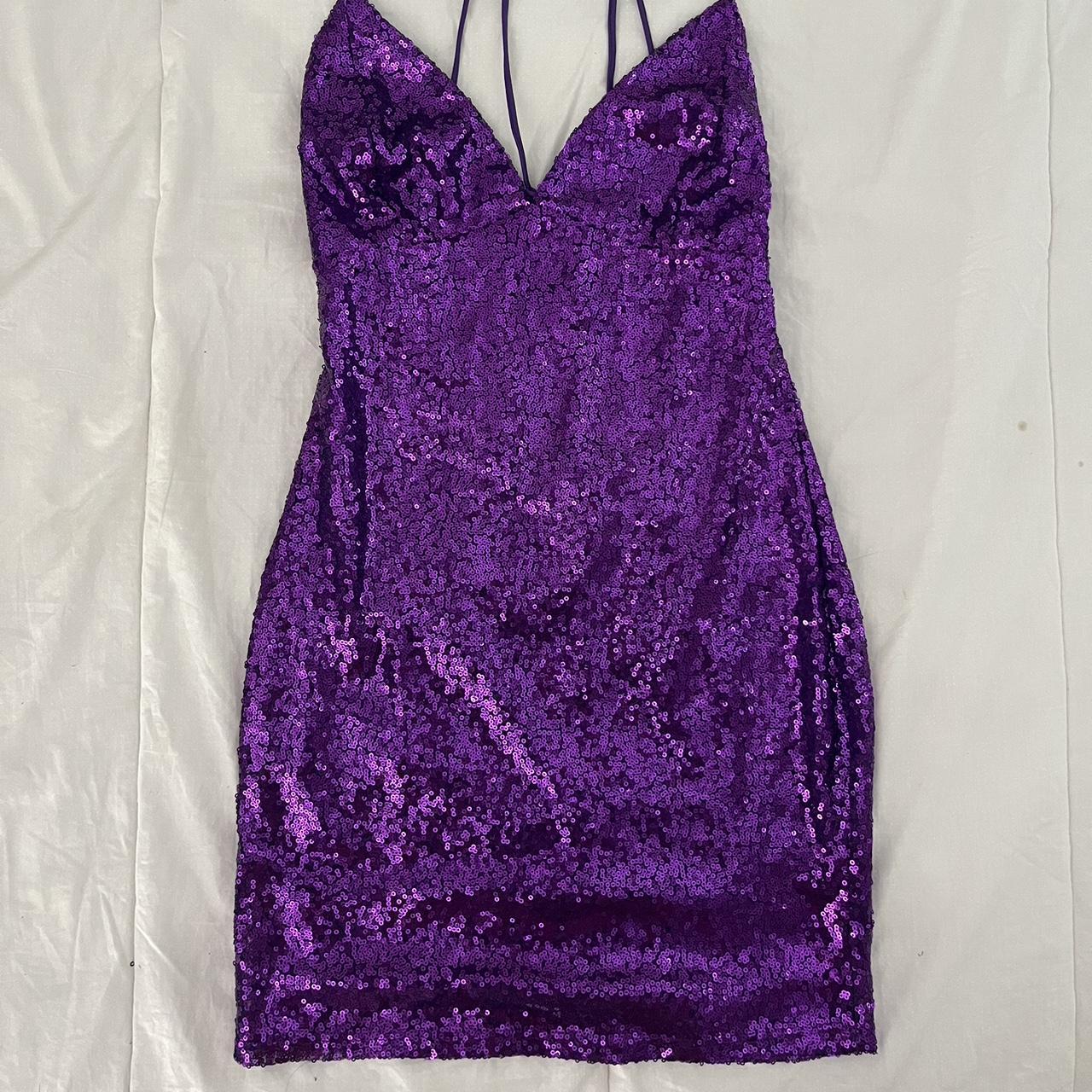 lucy in the sky purple sequin dress worn once for... - Depop