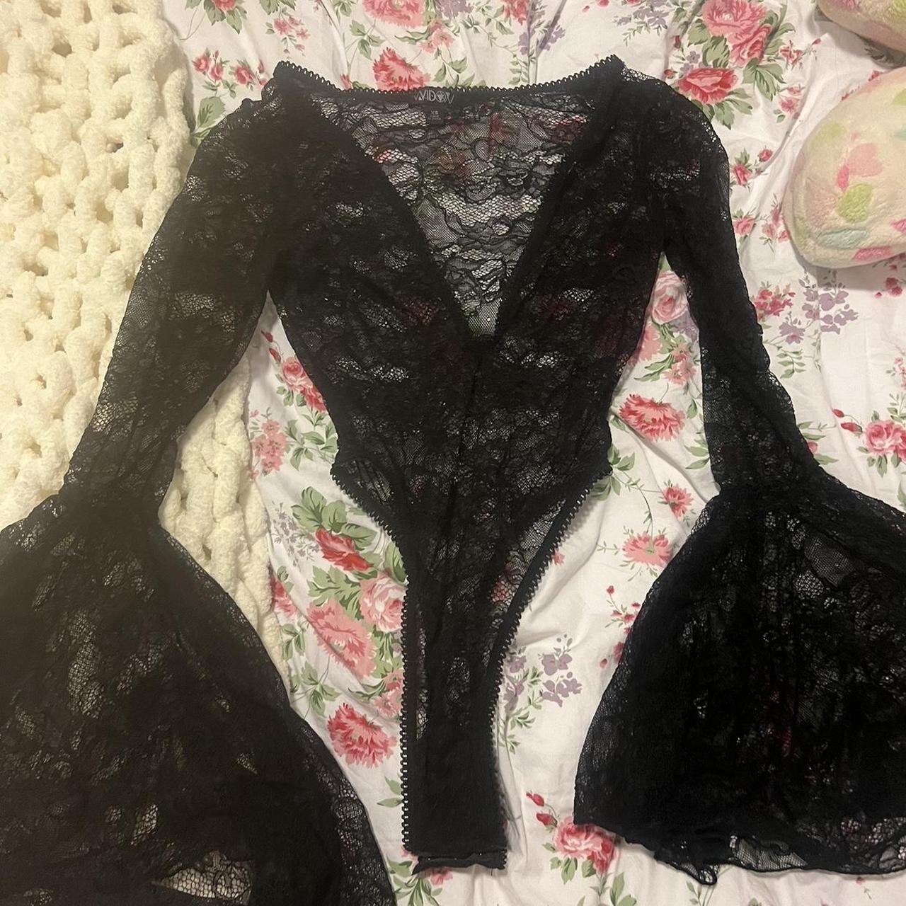 black see through lace bodysuit dolls kill / widow... - Depop