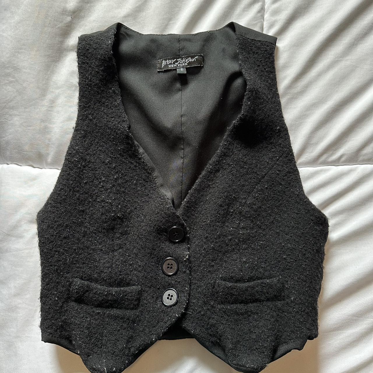 black cropped button up vest, super cute adjustable... Depop