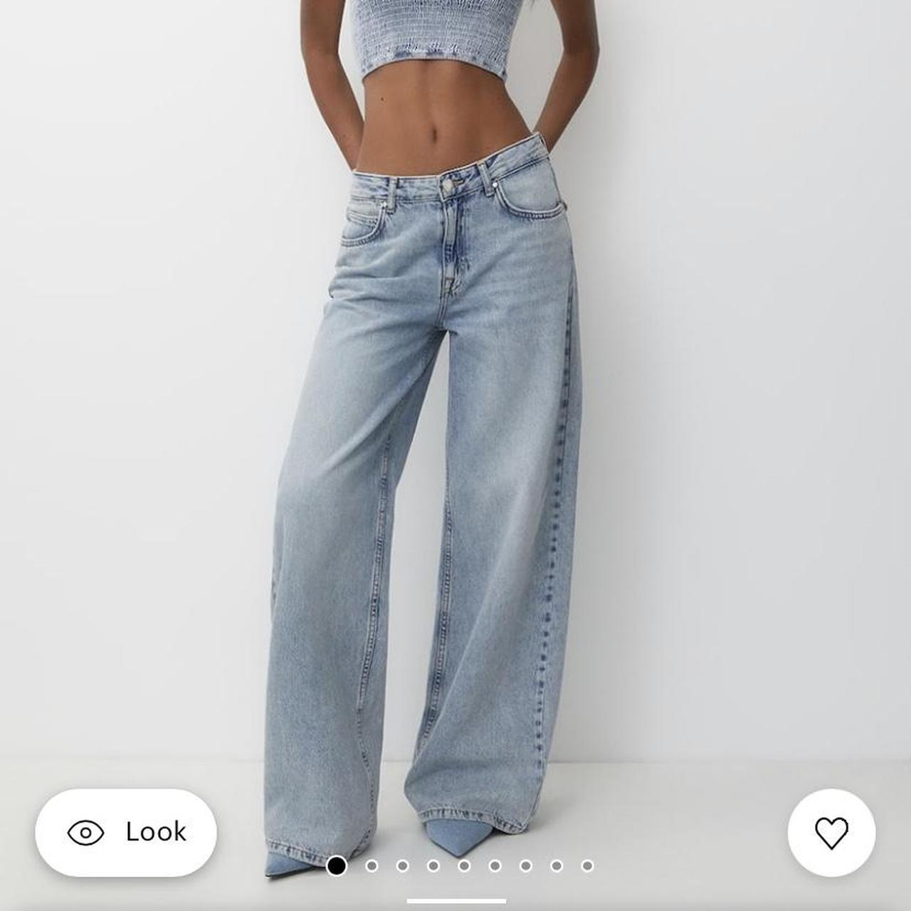 pull and bear high rise wide leg jeans size US... Depop