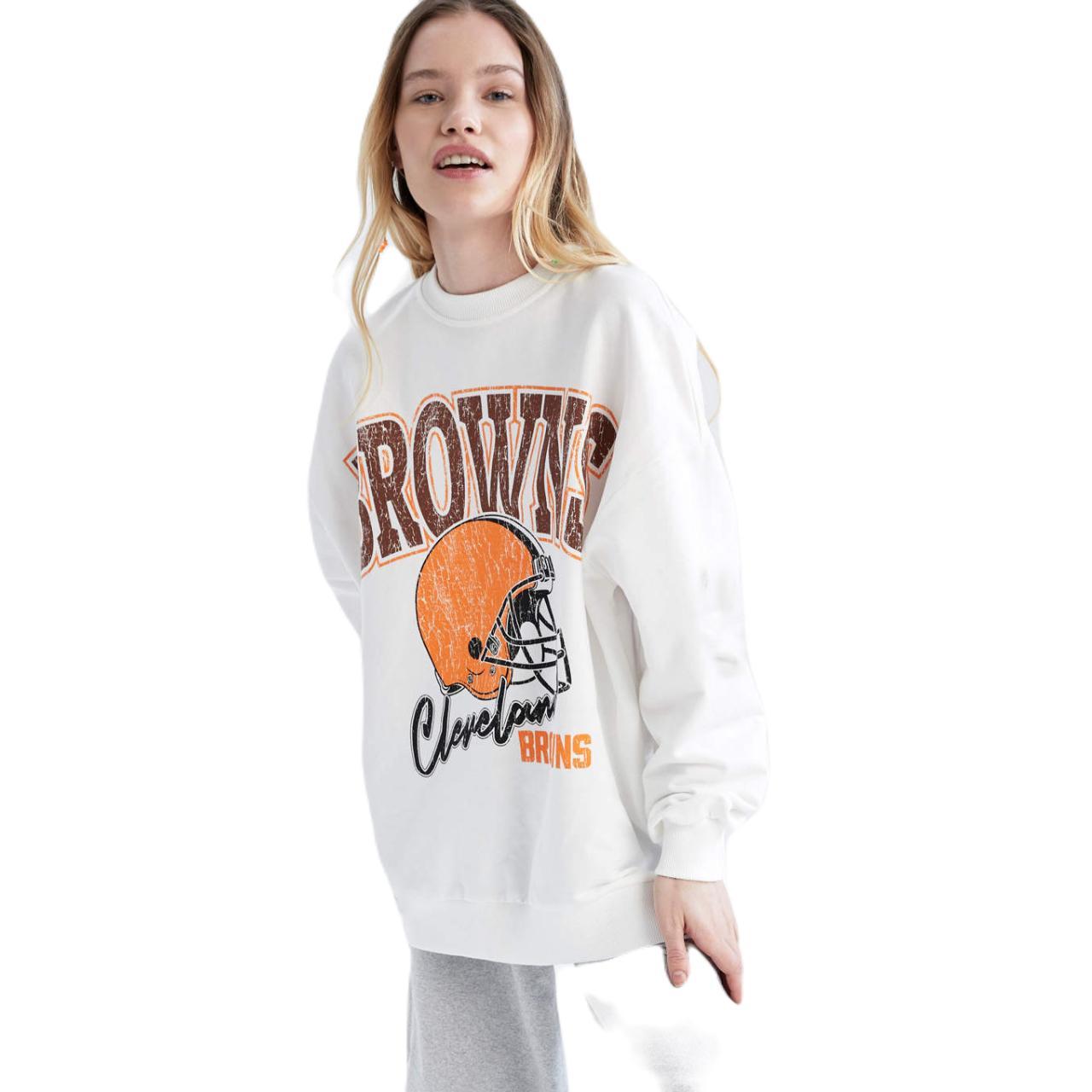 Women's '47 Oatmeal Cleveland Browns Harper Pullover Hoodie