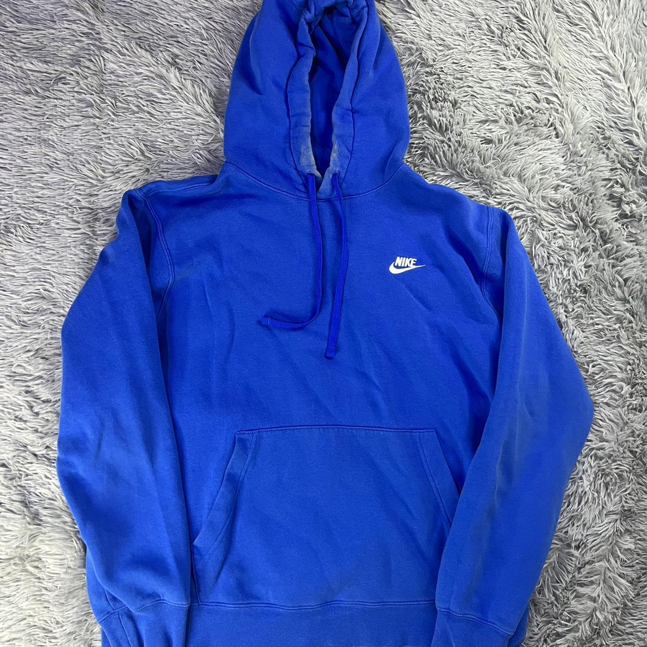 Blue Nike Hoodie Flaws ~ bleach stain on hoodie - Depop
