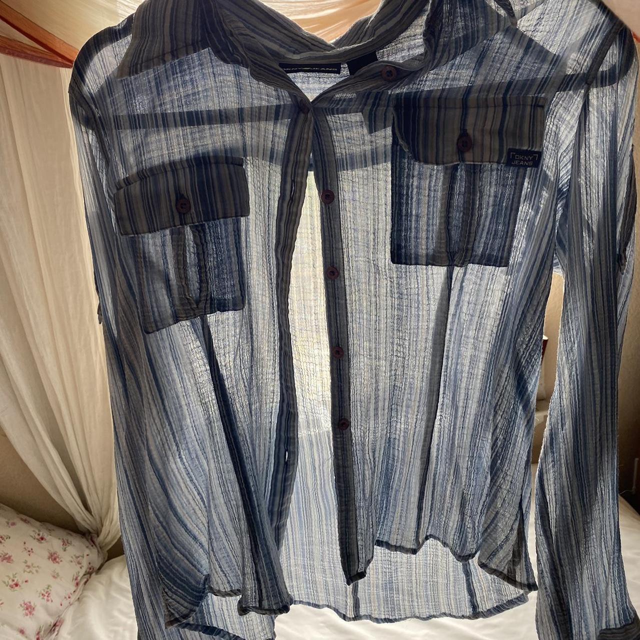 DKNY Women's Blue and White Blouse (3)