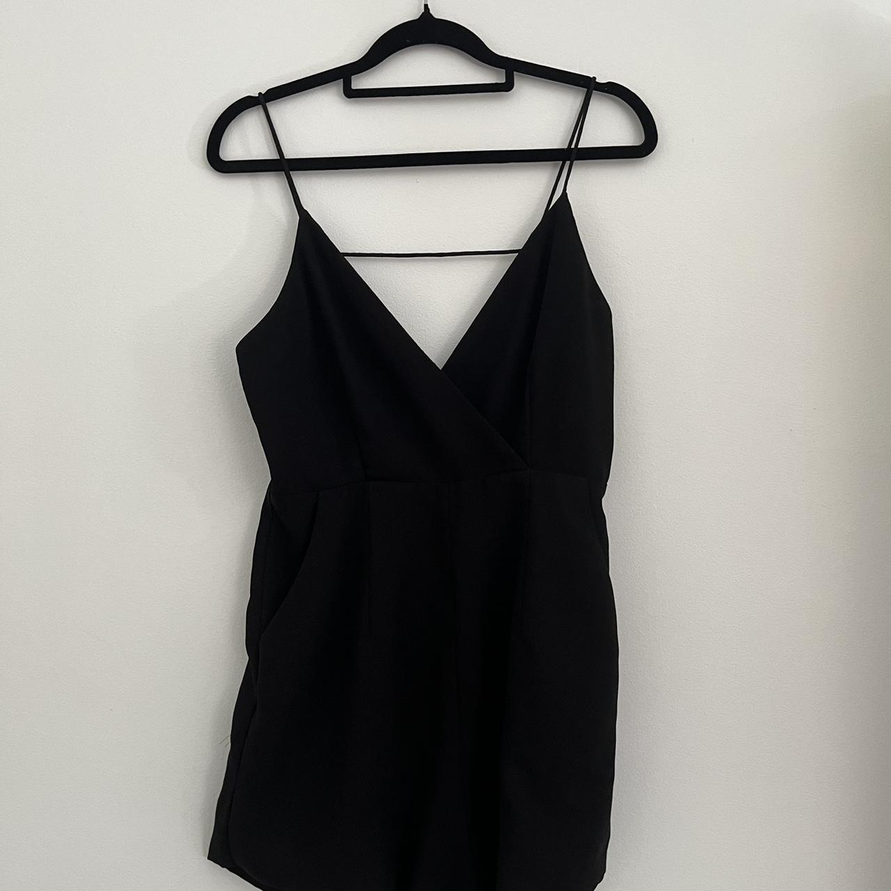 Mini black v neck wrap playsuit, Low v back