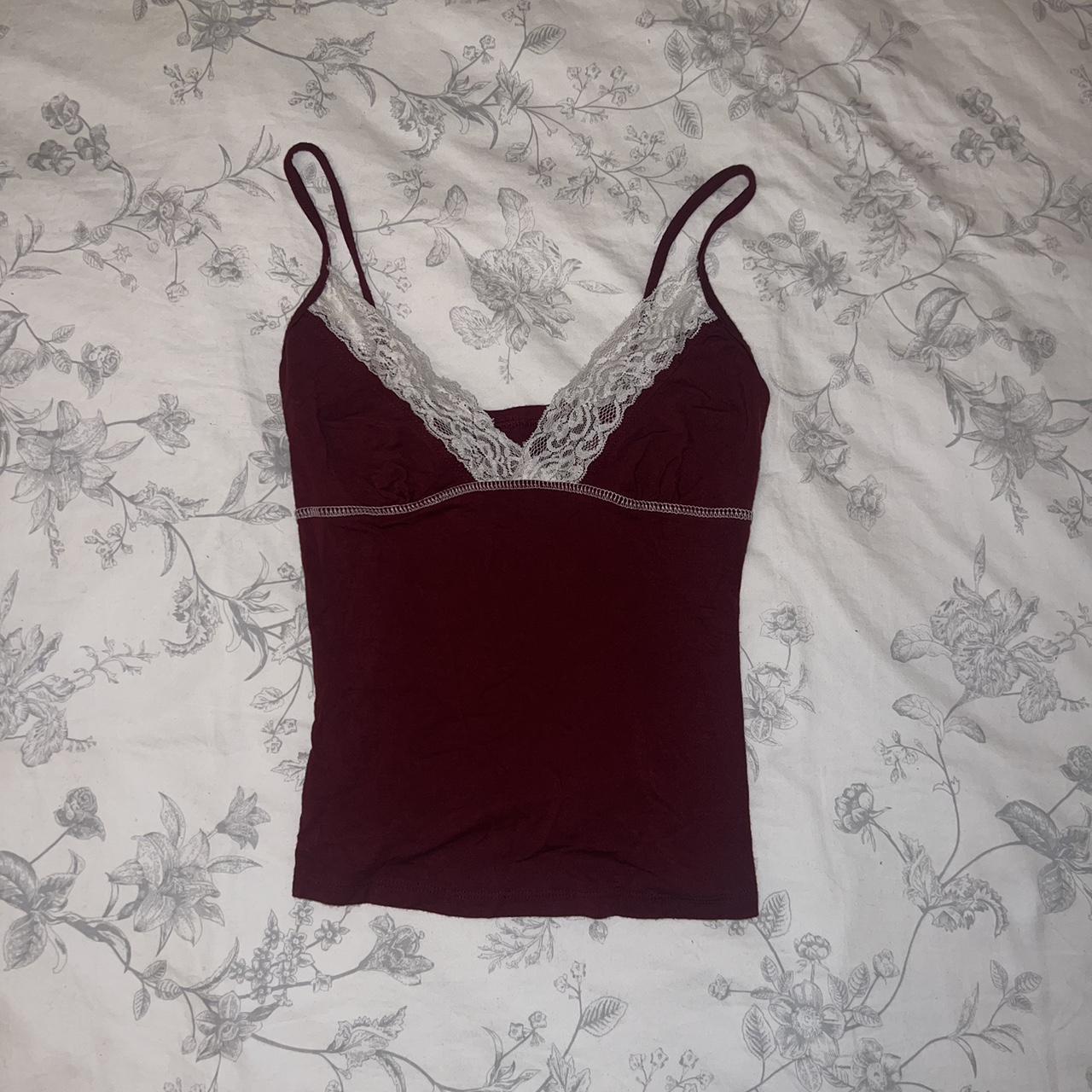 burgundy, red lace cami top size: small message me... - Depop
