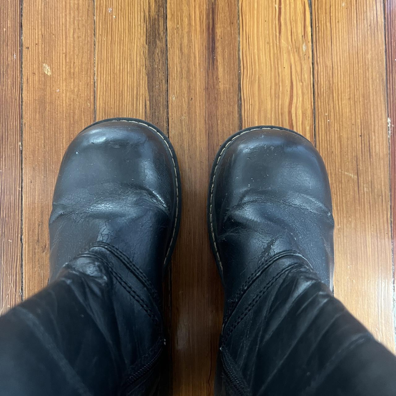 vintage black leather chunky platform boots brand:... - Depop