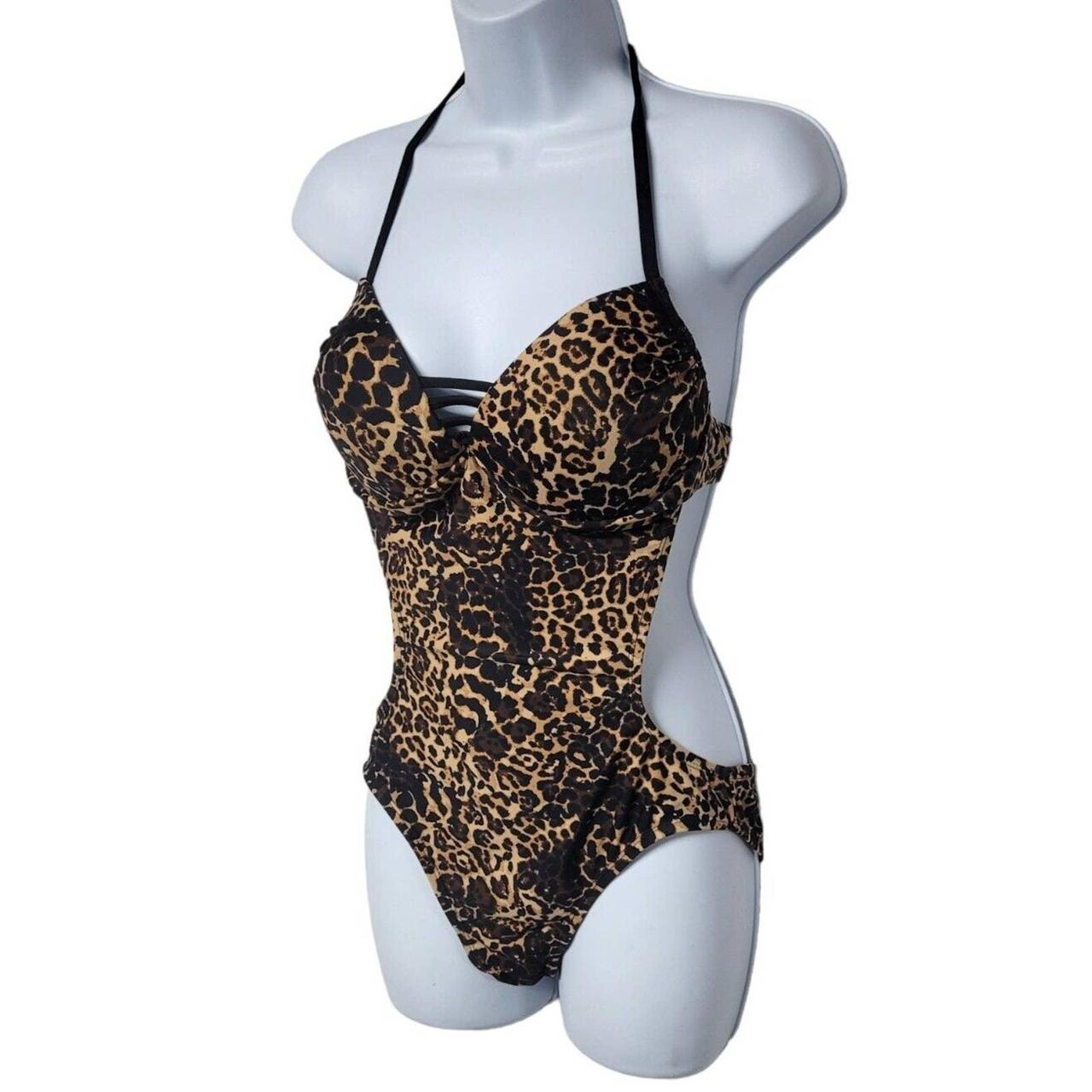 One Piece Leopard Bathing Suit Padded Cups Side... - Depop