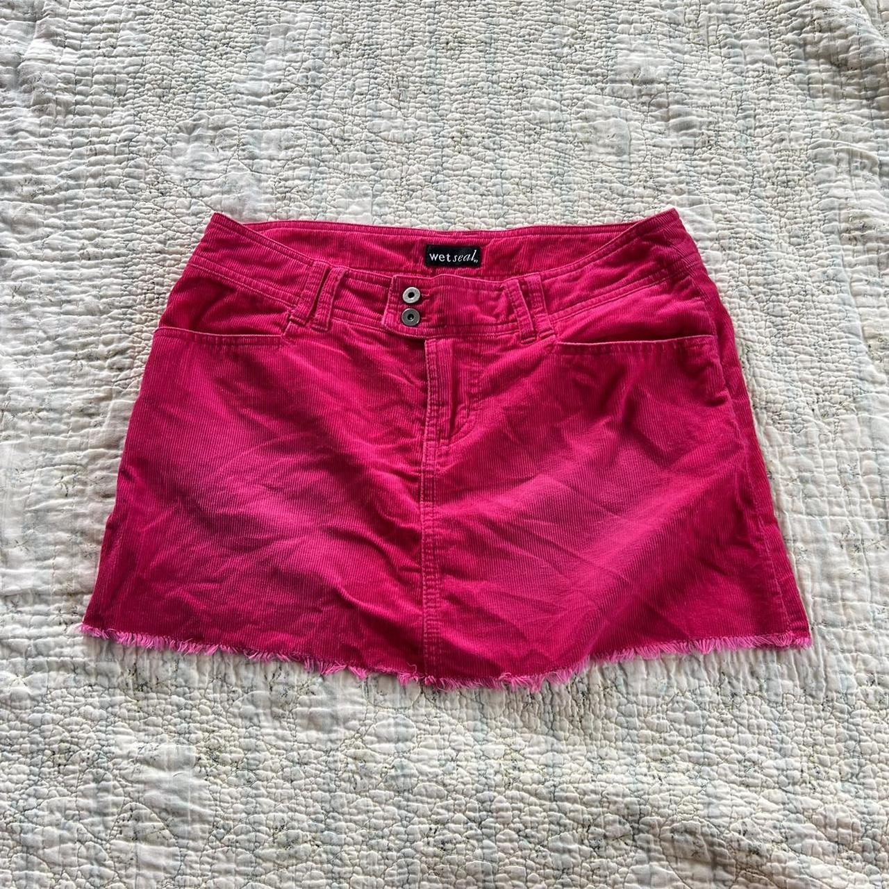 y2k hot pink wet seal corduroy mini skirt size 3... - Depop
