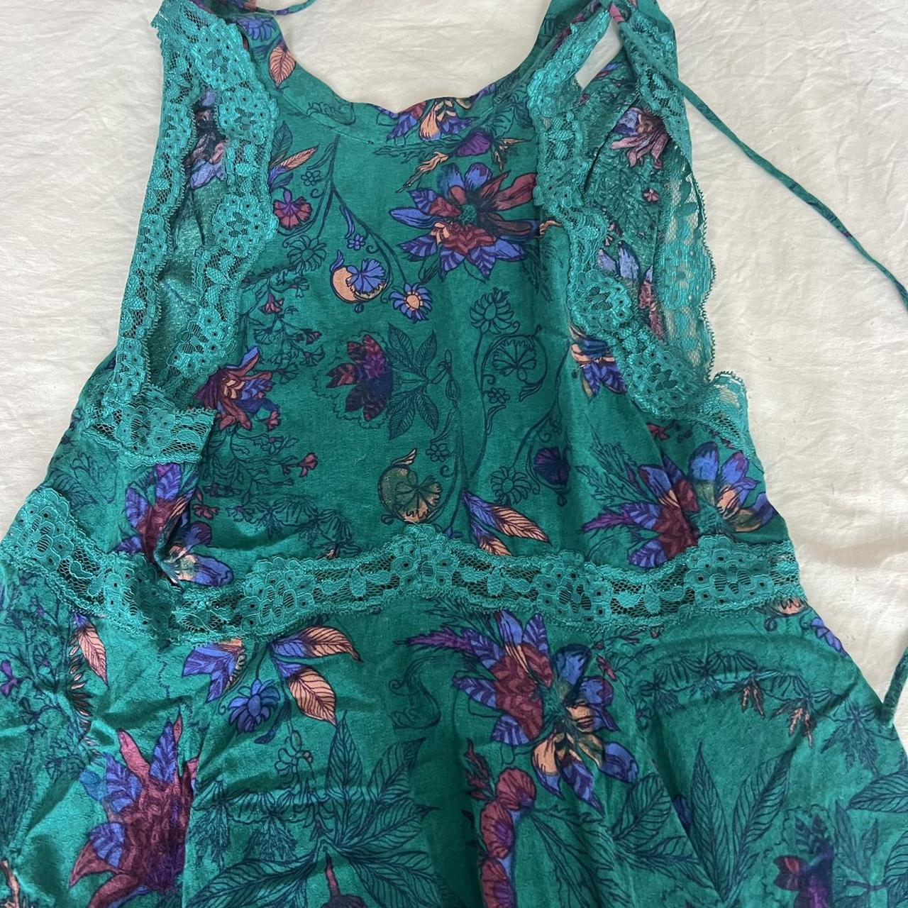 boho teal floral free people dress the comfiest... - Depop