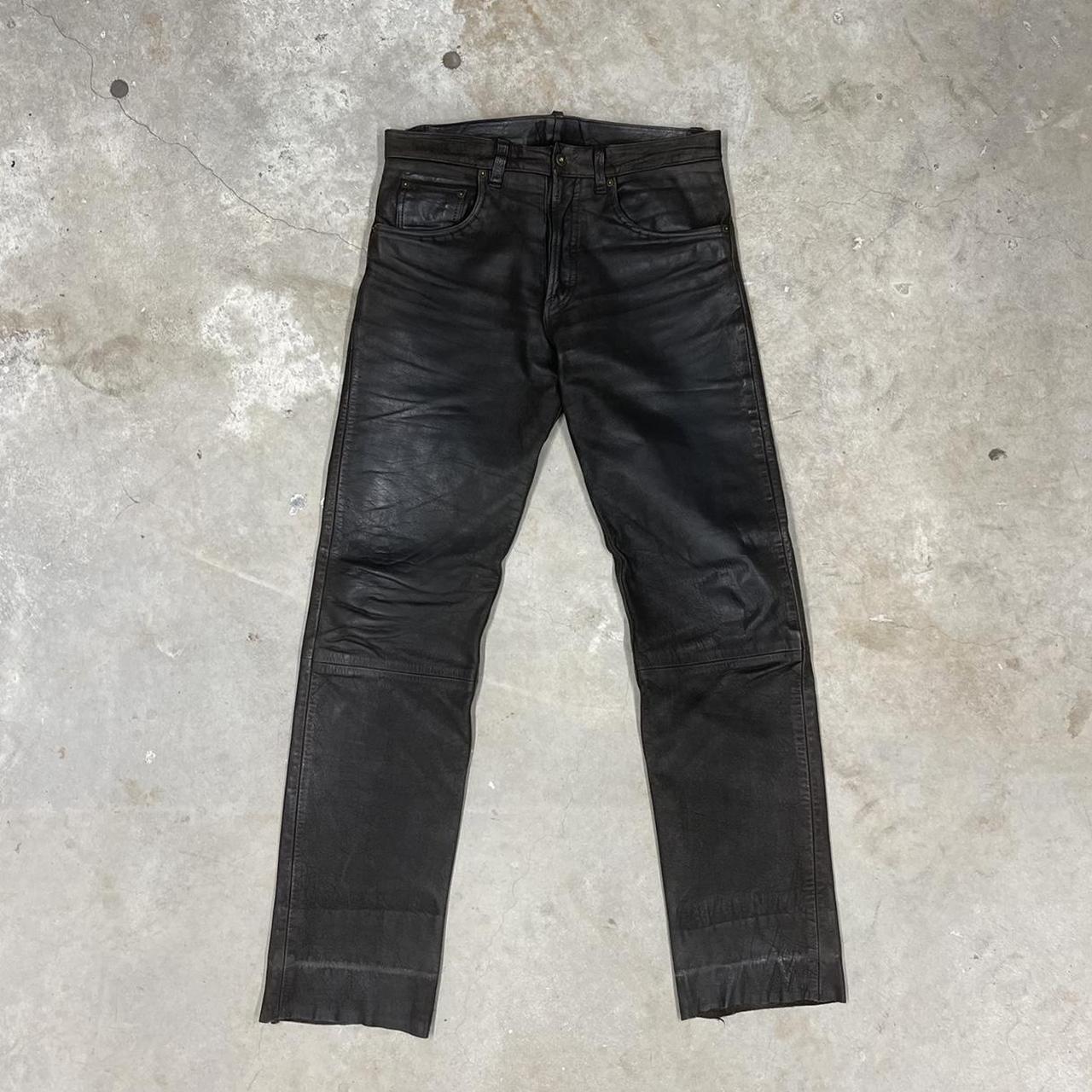 Beautiful vintage dark brown leather jeans Size... Depop