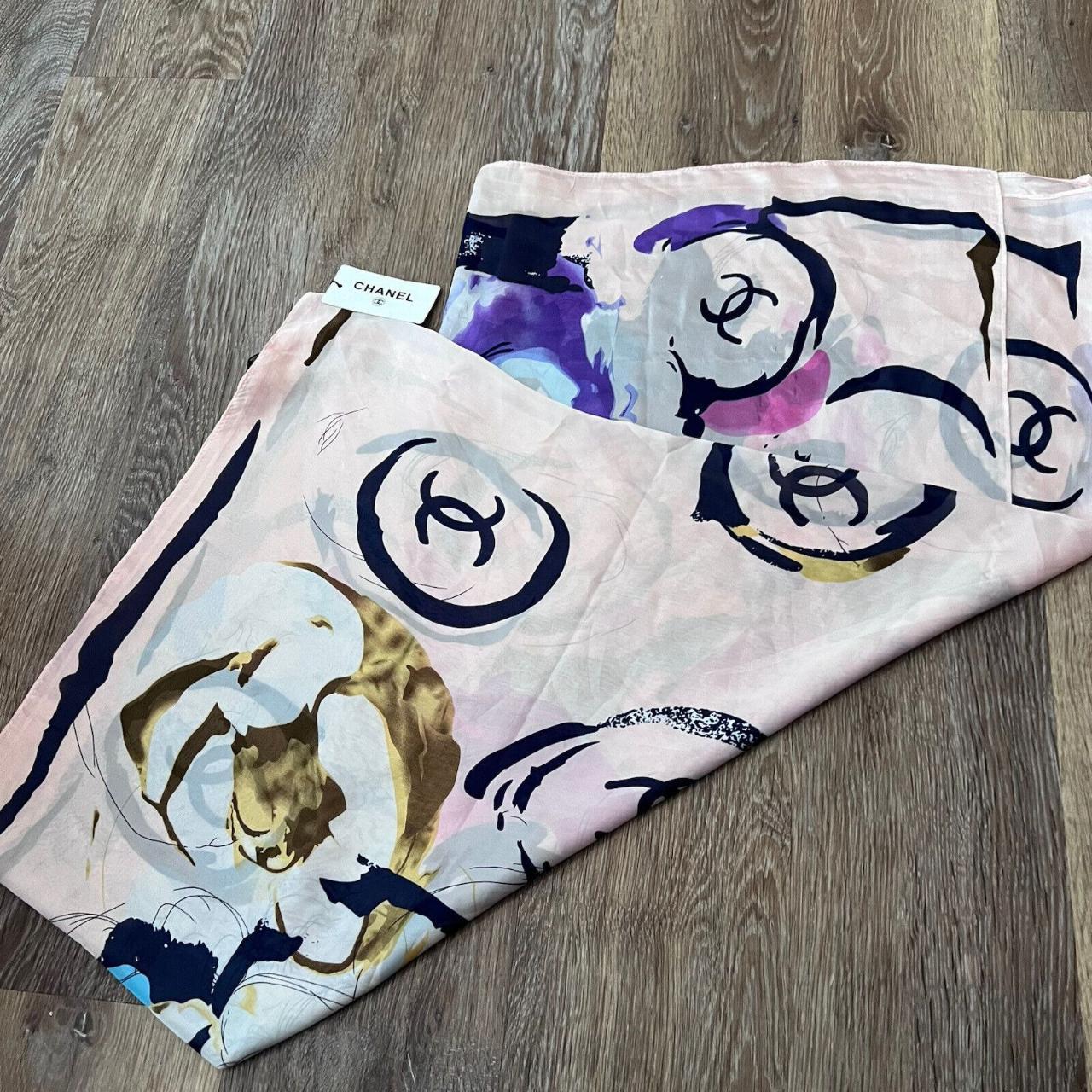 CHANEL Scarf Stole silk new Floral pastels made in - Depop