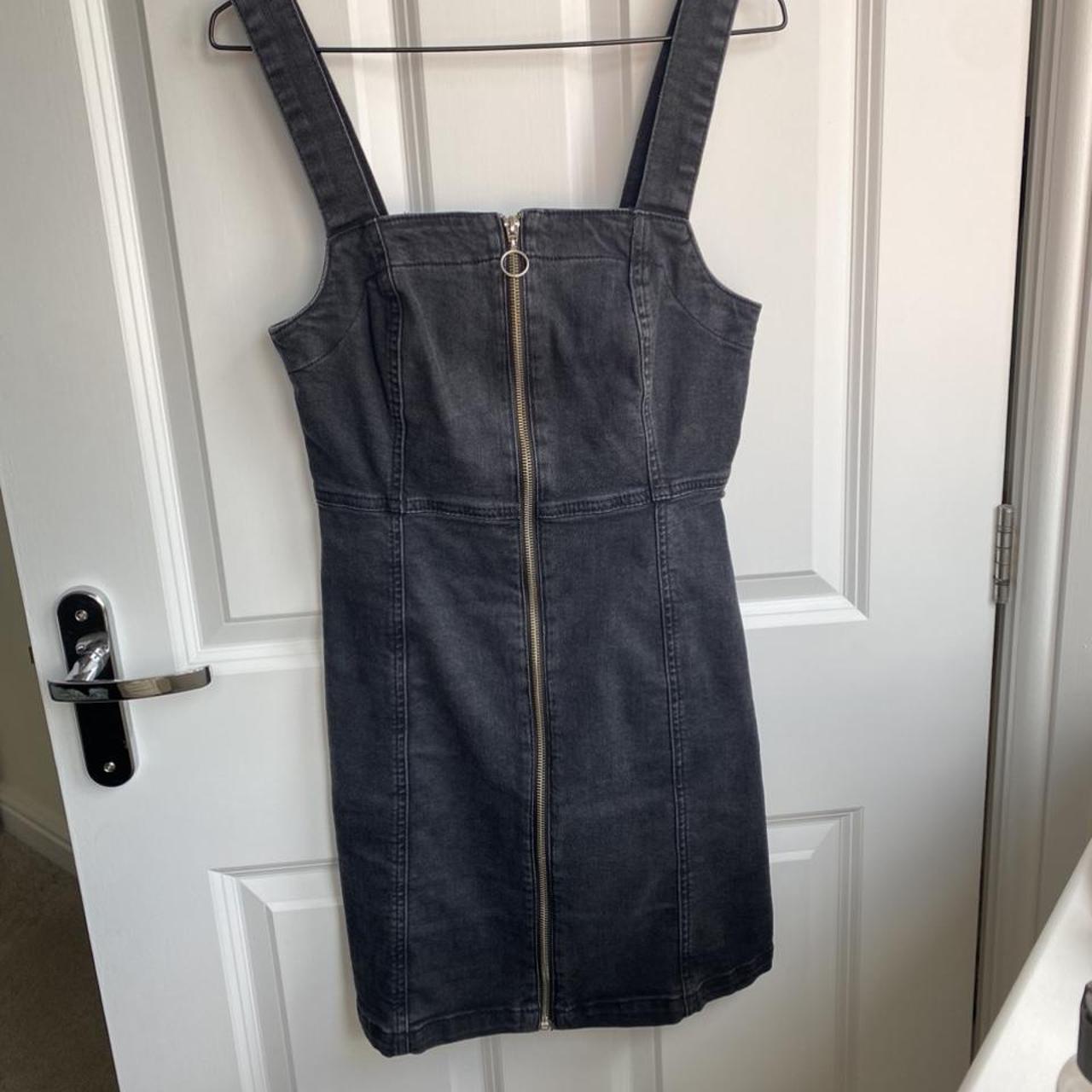 Primark black washed denim mini dress with front