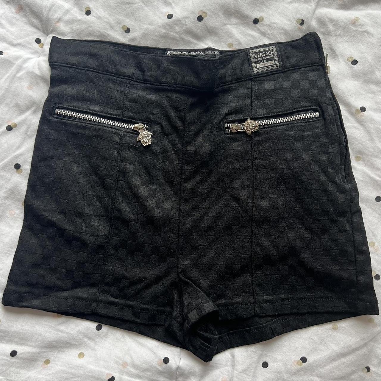 Versace Jeans Couture Women's Black and Silver Shorts | Depop