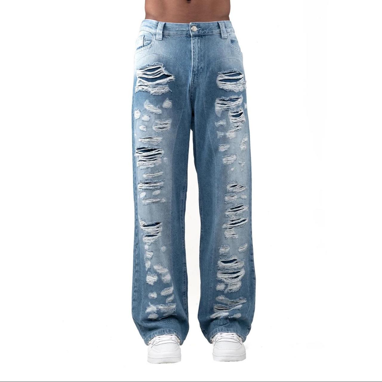 【SCENERITY】Tilde Destroyed Jeans P018 Verditer Destroyed Jeans In Light Indigo - PURPLE BRAND