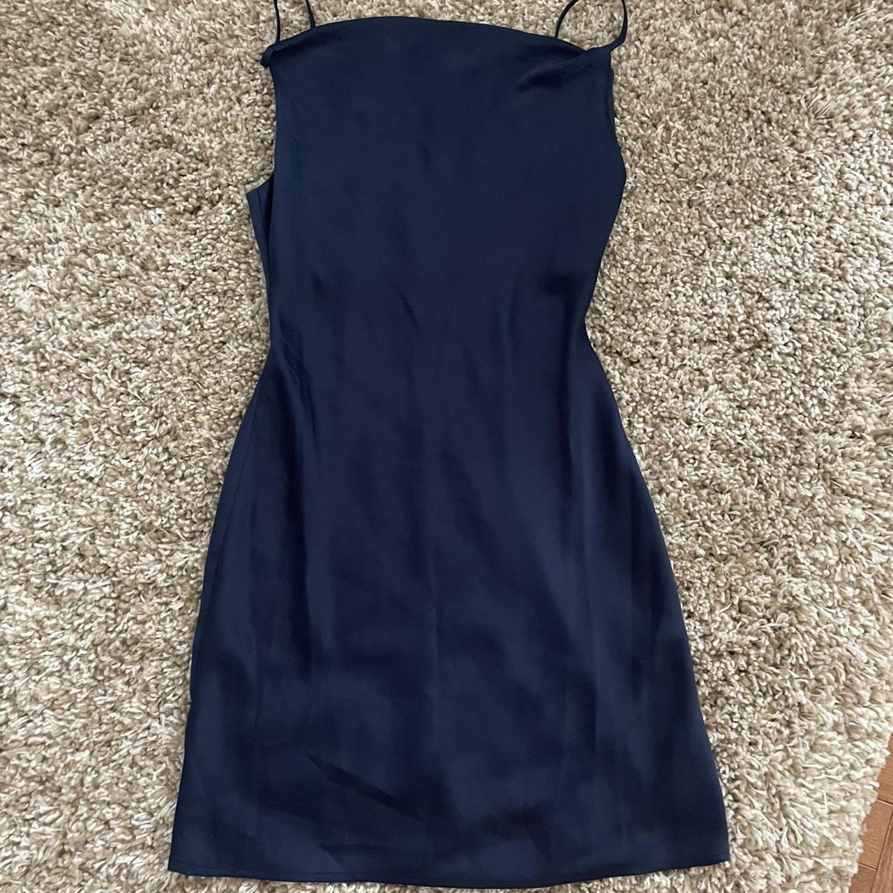 Urban Outfitters slip silk dress in navy blue. Worn... - Depop