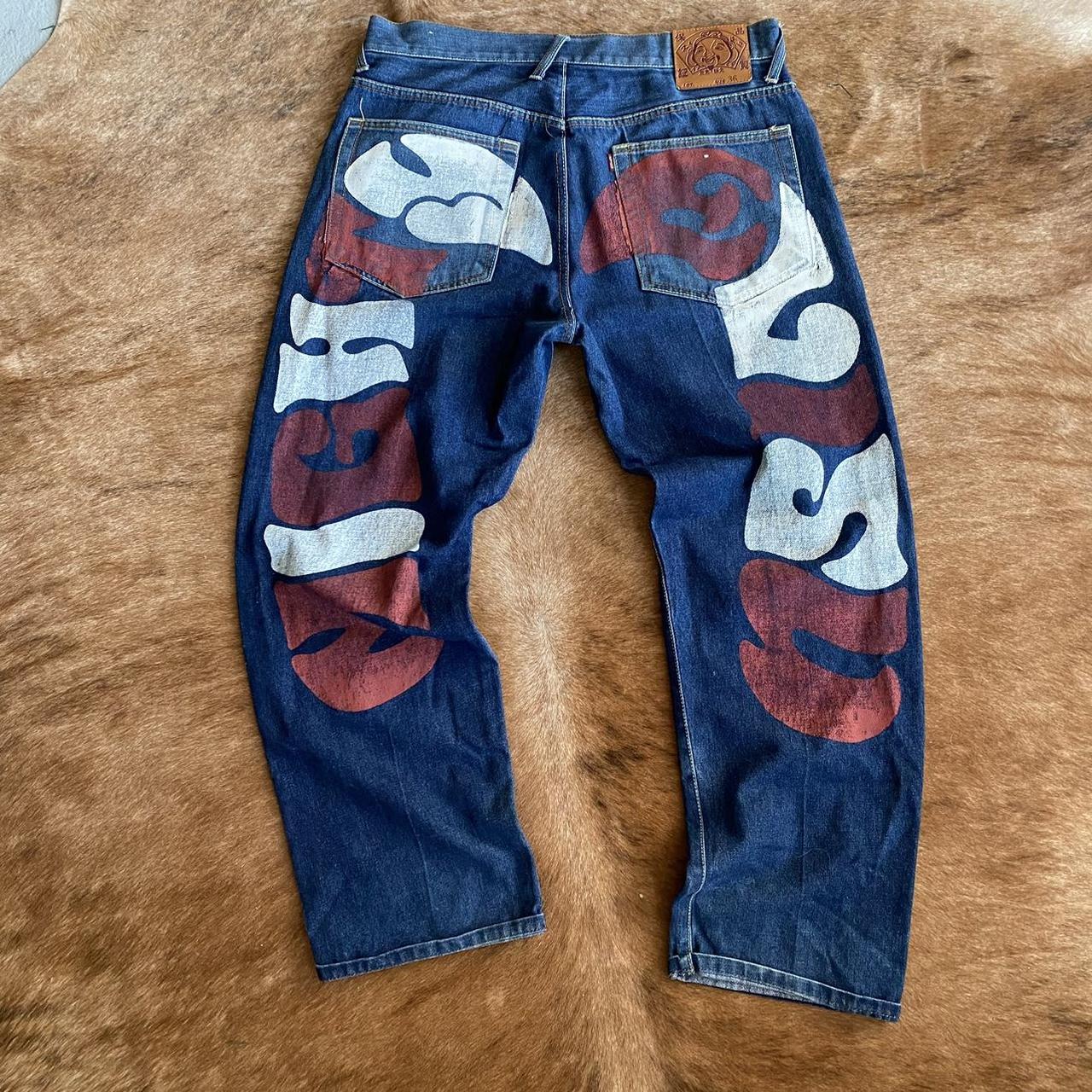 Mighty Evisu Jeans Cut at waist on both sides fits... - Depop