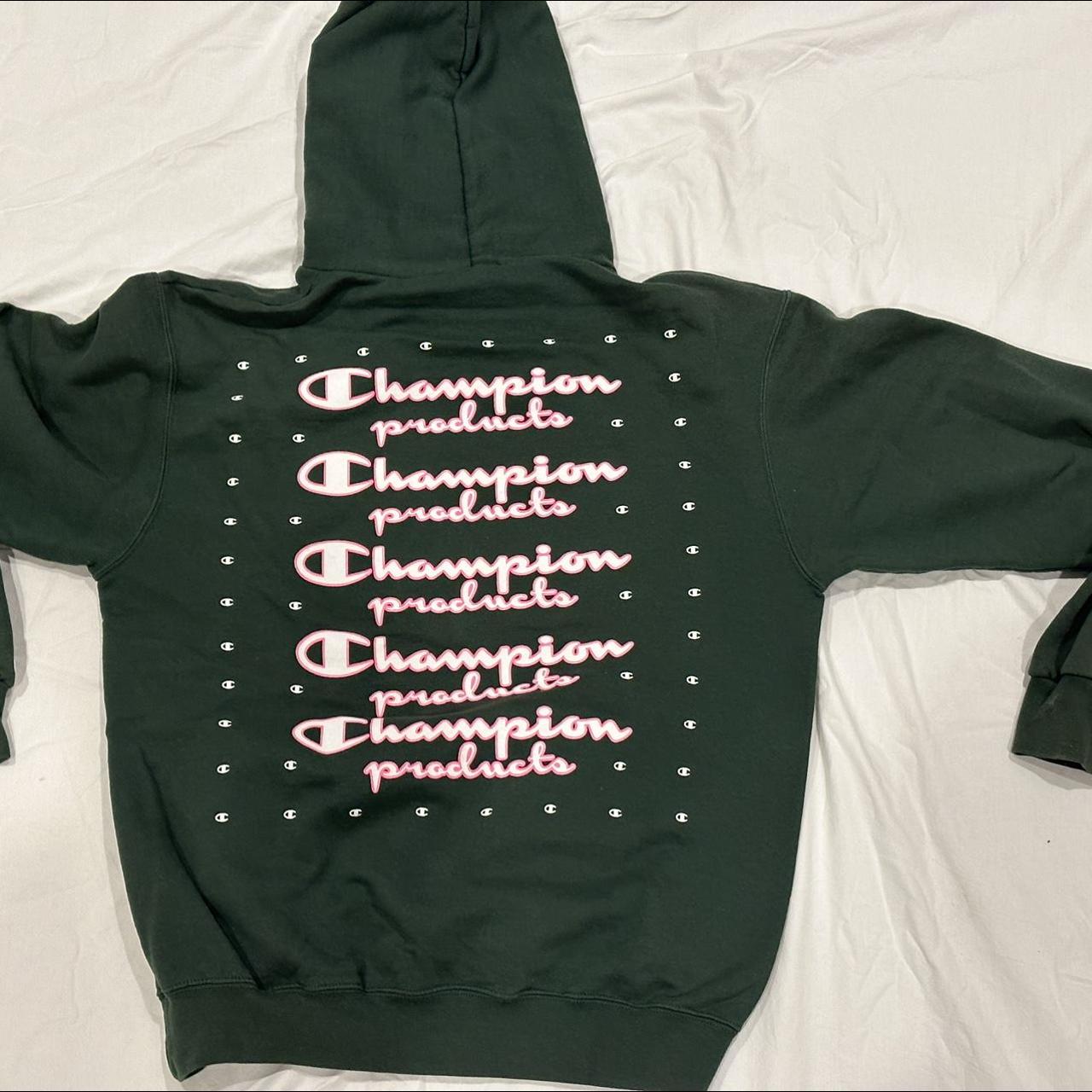 Champion Men's Green and Pink Hoodie Depop