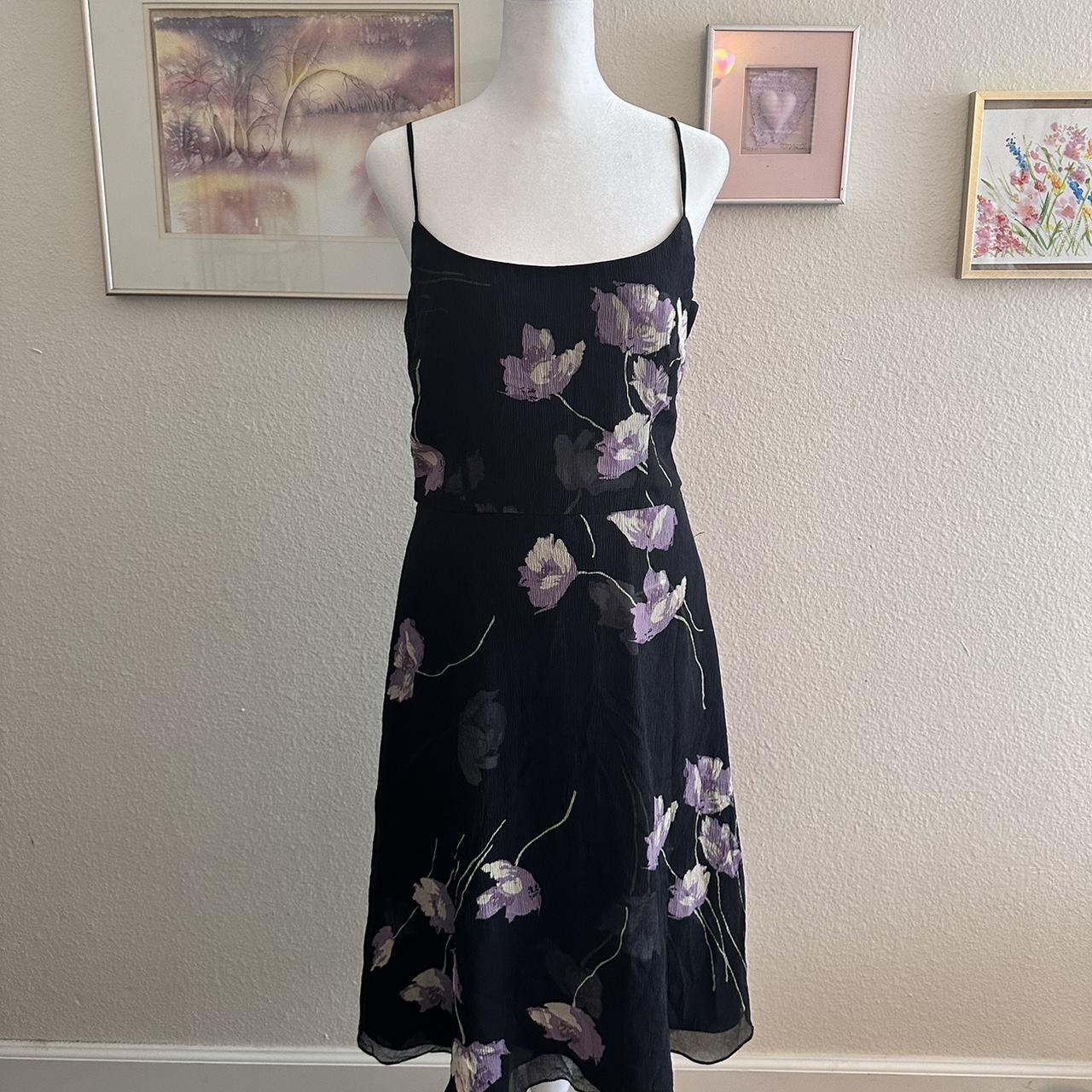 Black dress with purple sales flowers