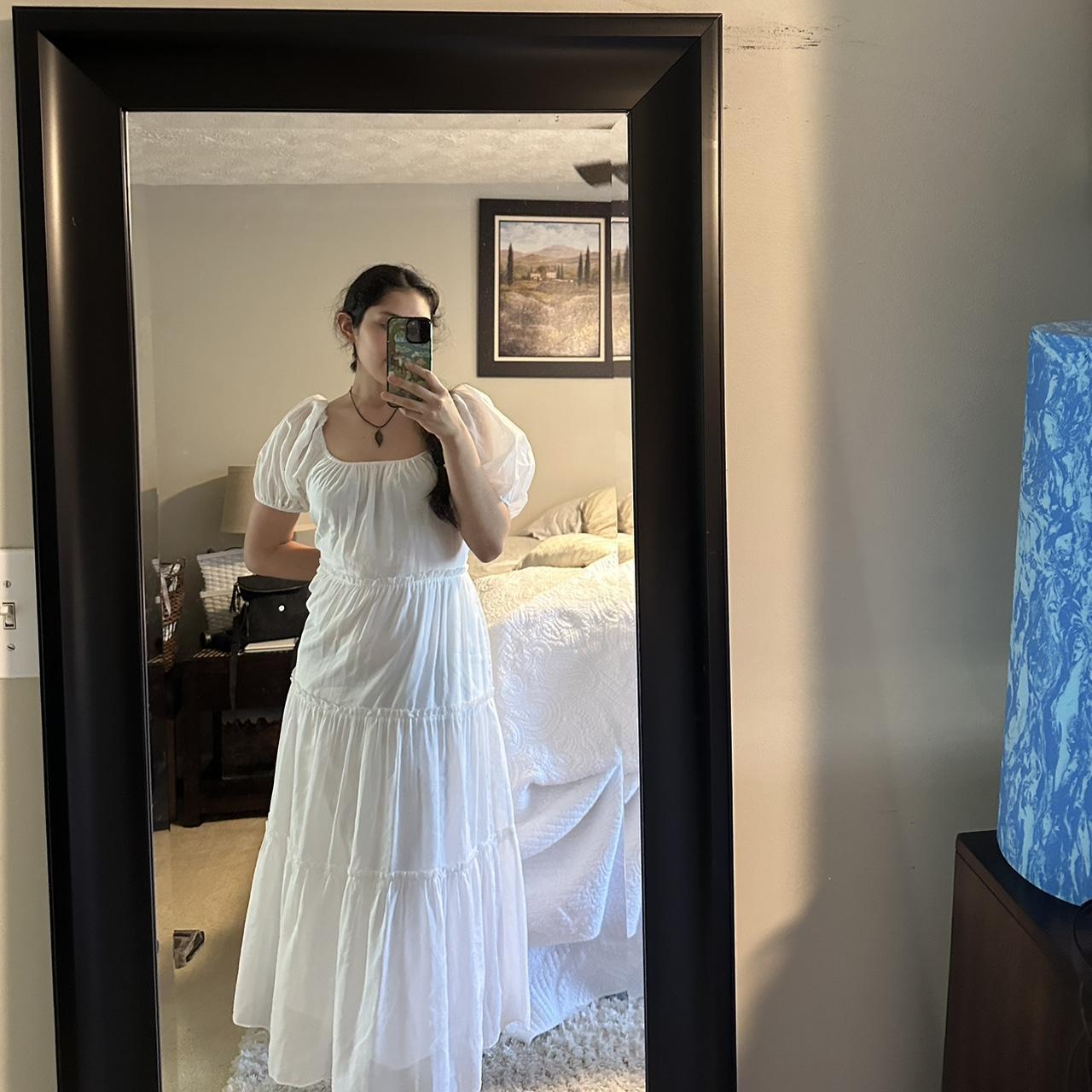 white cottagecore tieted maxi dress this dress is... - Depop