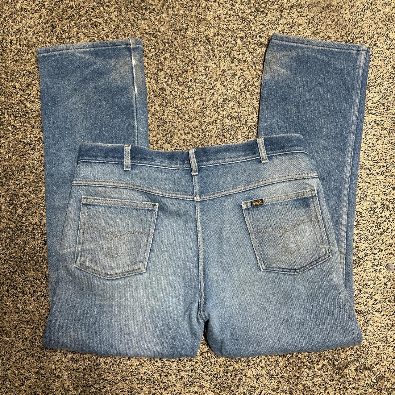 Vintage 70s bootcut jeans distressed 38x32 Amazing... - Depop