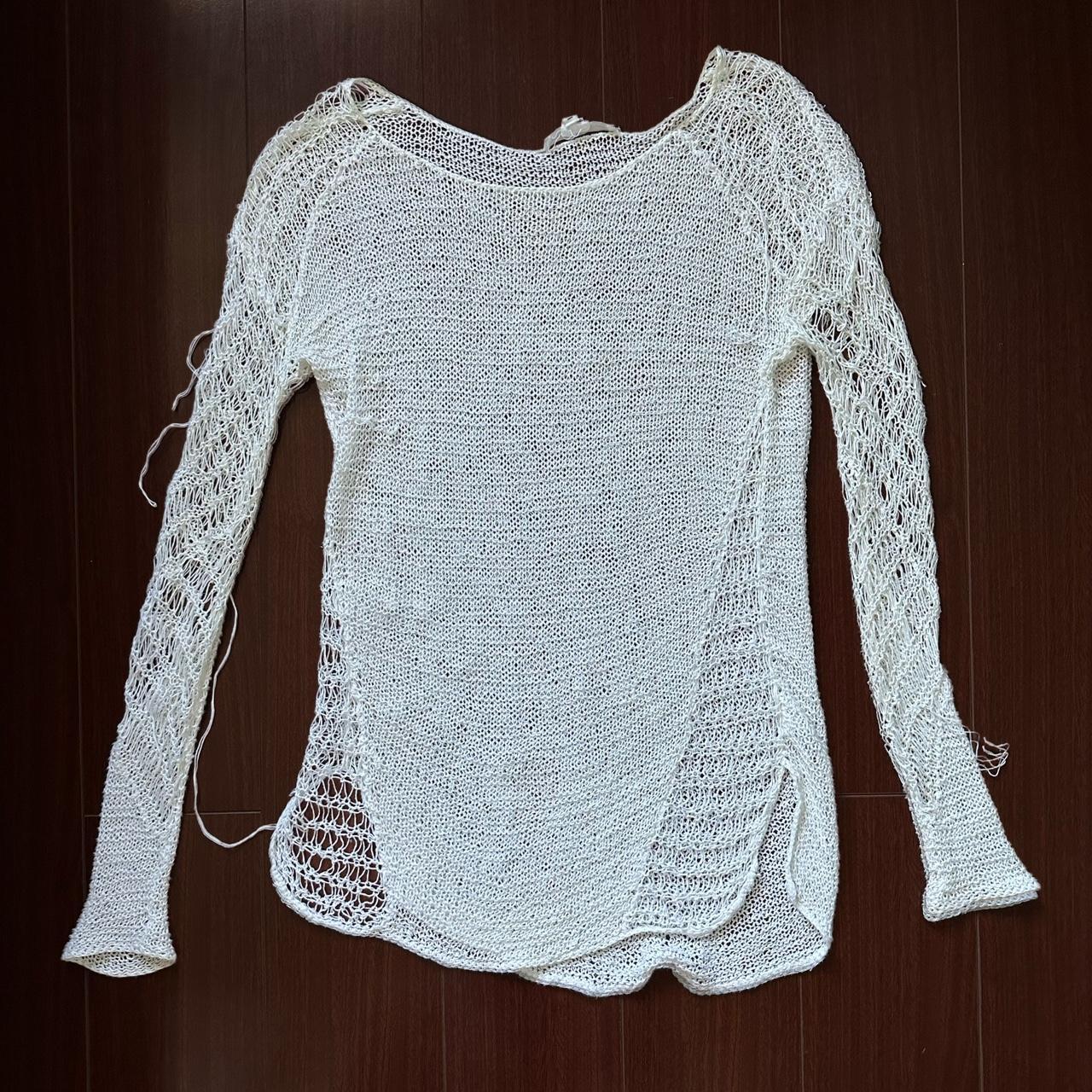white helmut lang loose knit/crochet sweater no... - Depop