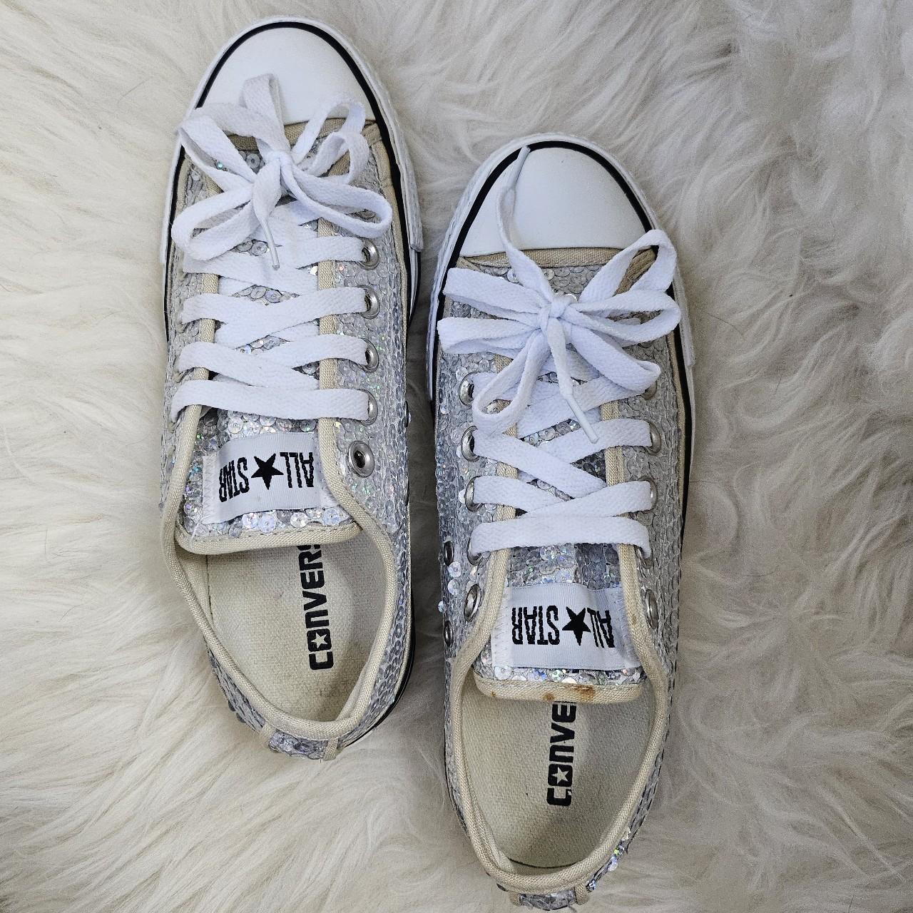 Iridescent silver sequin converse Size 6.5 Worn a... - Depop