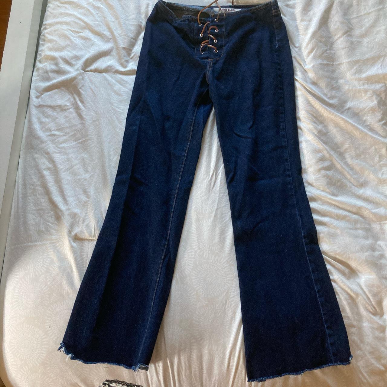 Vintage Paris Blues lace up flare jeans dark wash... - Depop