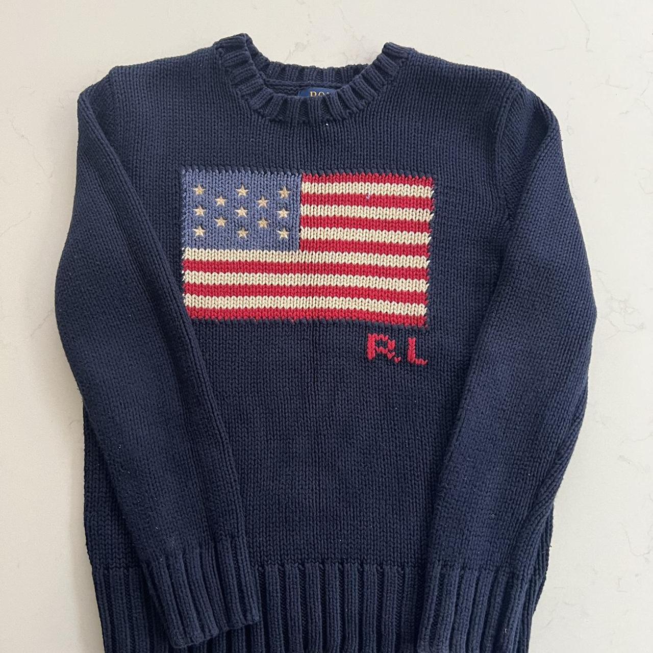 Ralph Lauren navy knit flag jumper Kids size S, but... - Depop