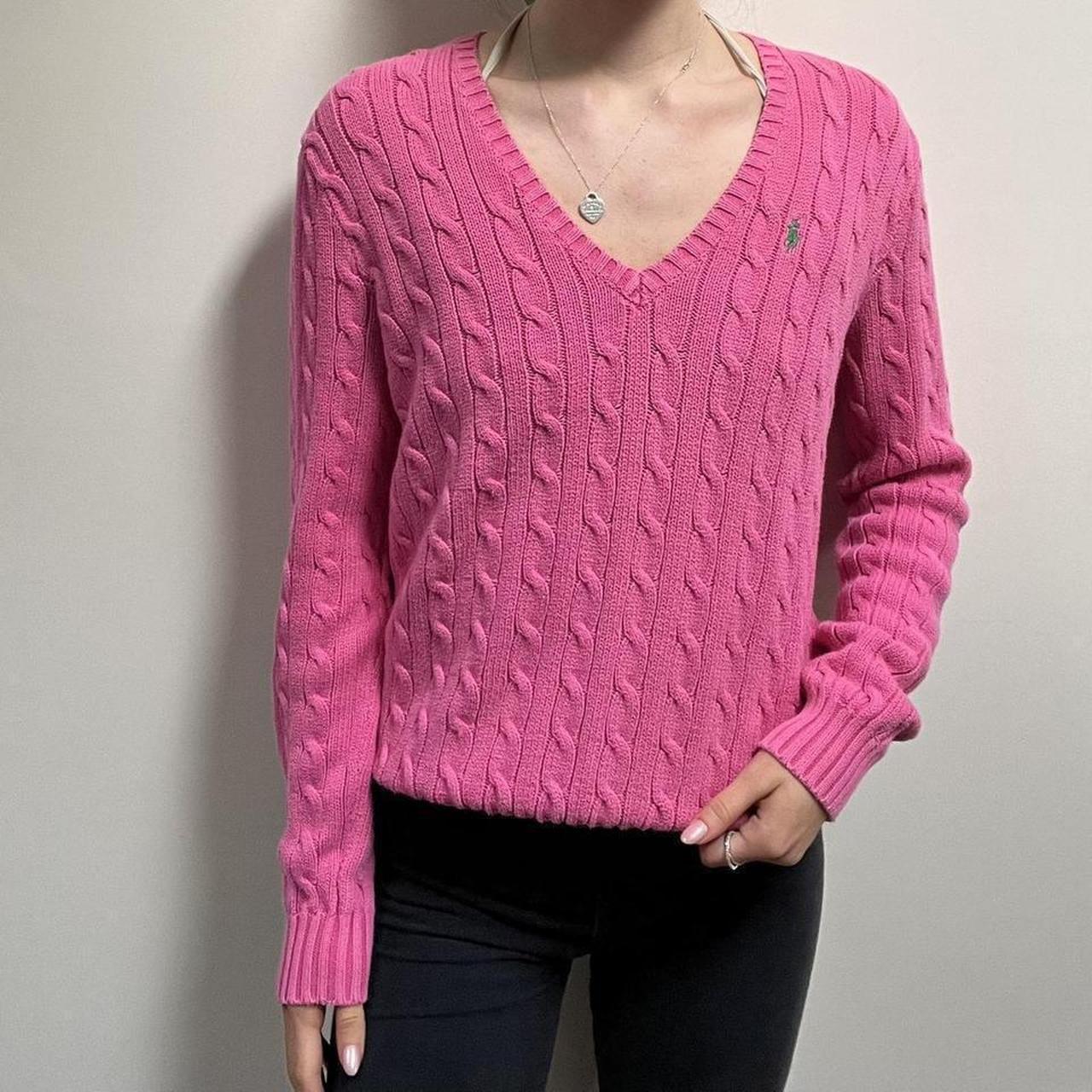 Ralph Lauren pink v-neck cable knit jumper,