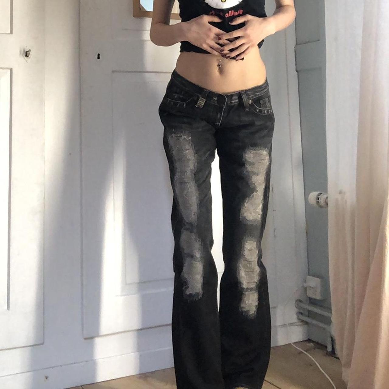 Women's Grey and Black Jeans | Depop