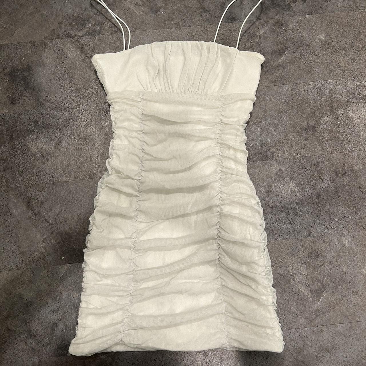 Hello Molly White Ruched Dress Size - Small (4) Mini... - Depop