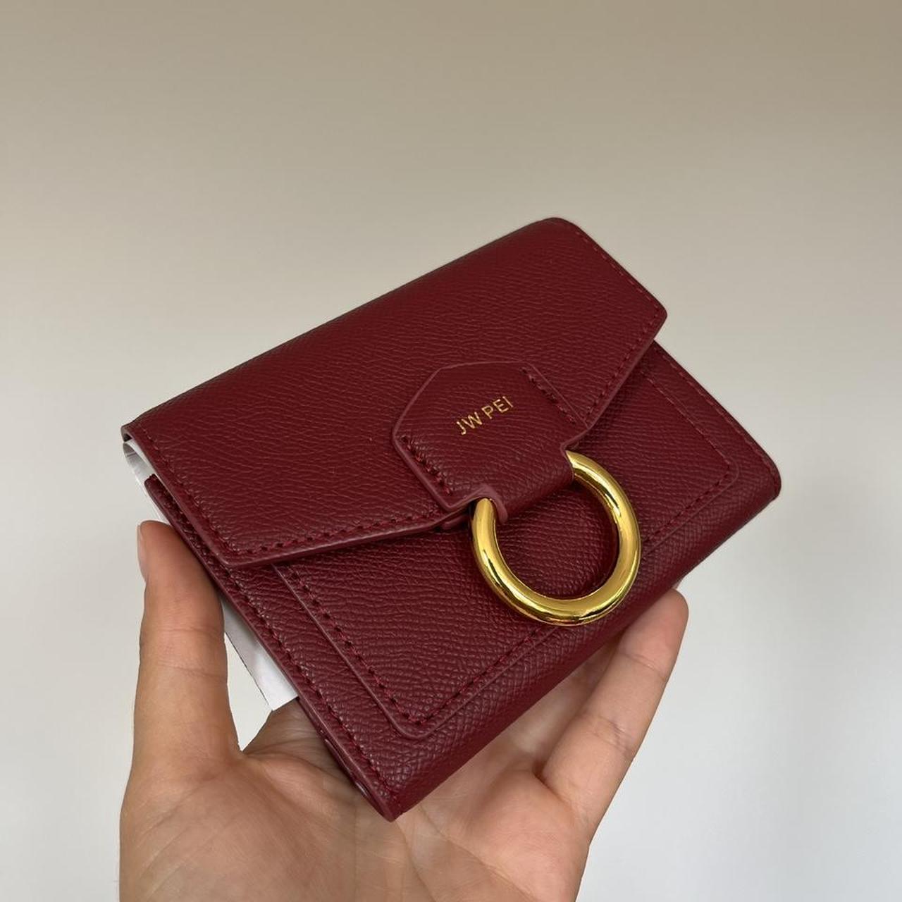 JW PEI vegan leather wallet in burgundy with gold Depop