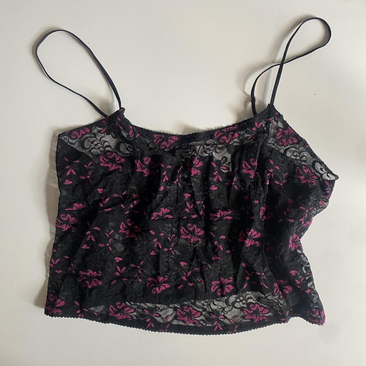 See through vintage lace, black and pink cami. fits... - Depop