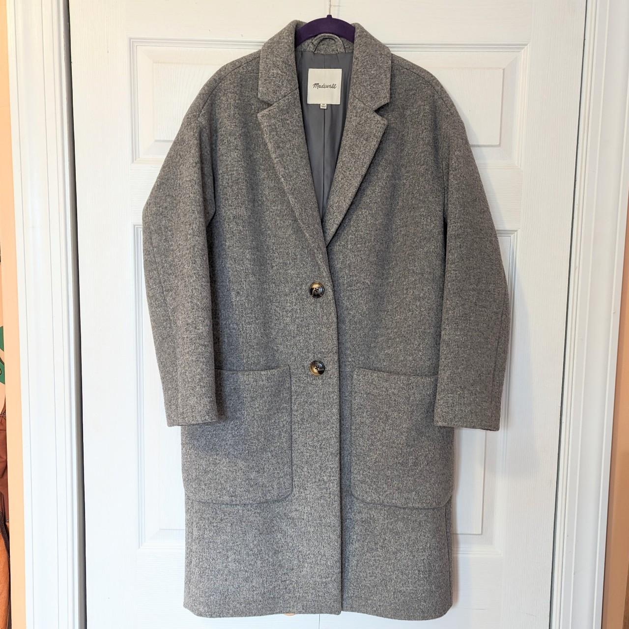 Madewell long wool topcoat in marled grey. Fully... - Depop