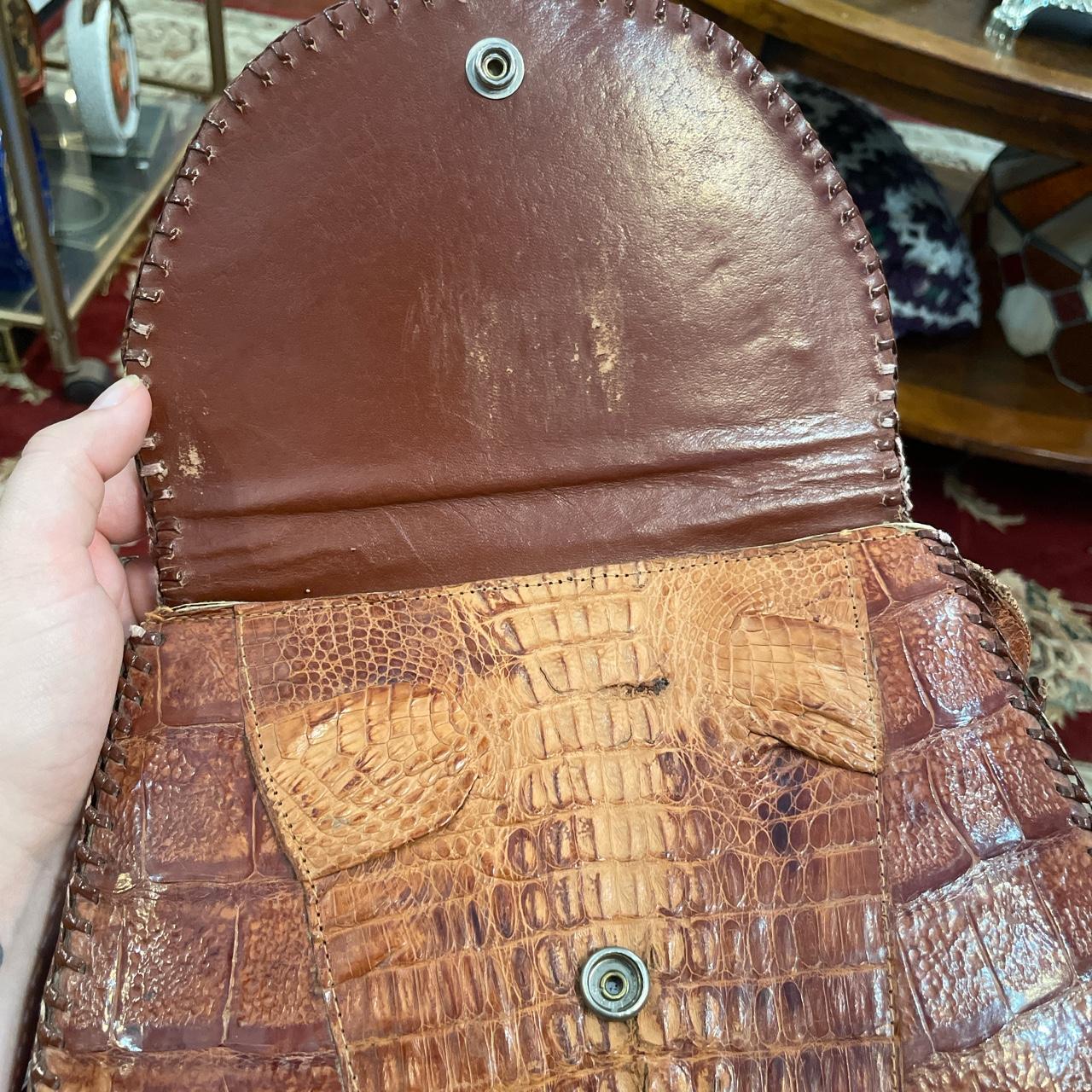 Vintage Brown 1940s Crocodile Clutch Bag