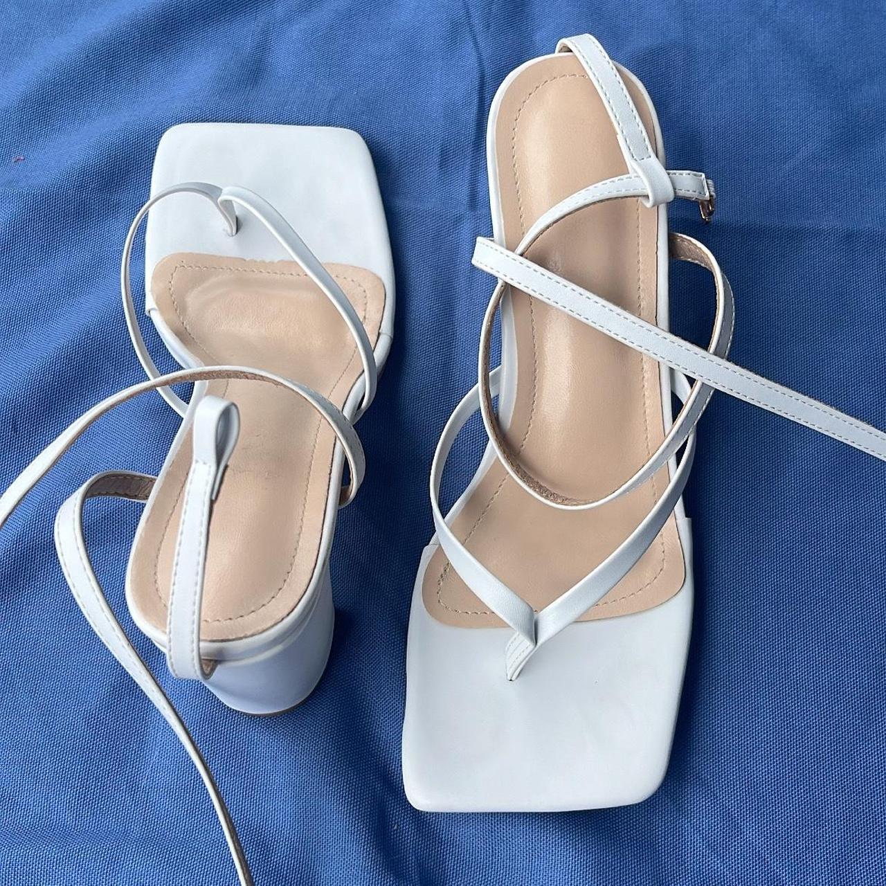 White square toe flip flop heel with straps. Barley... - Depop