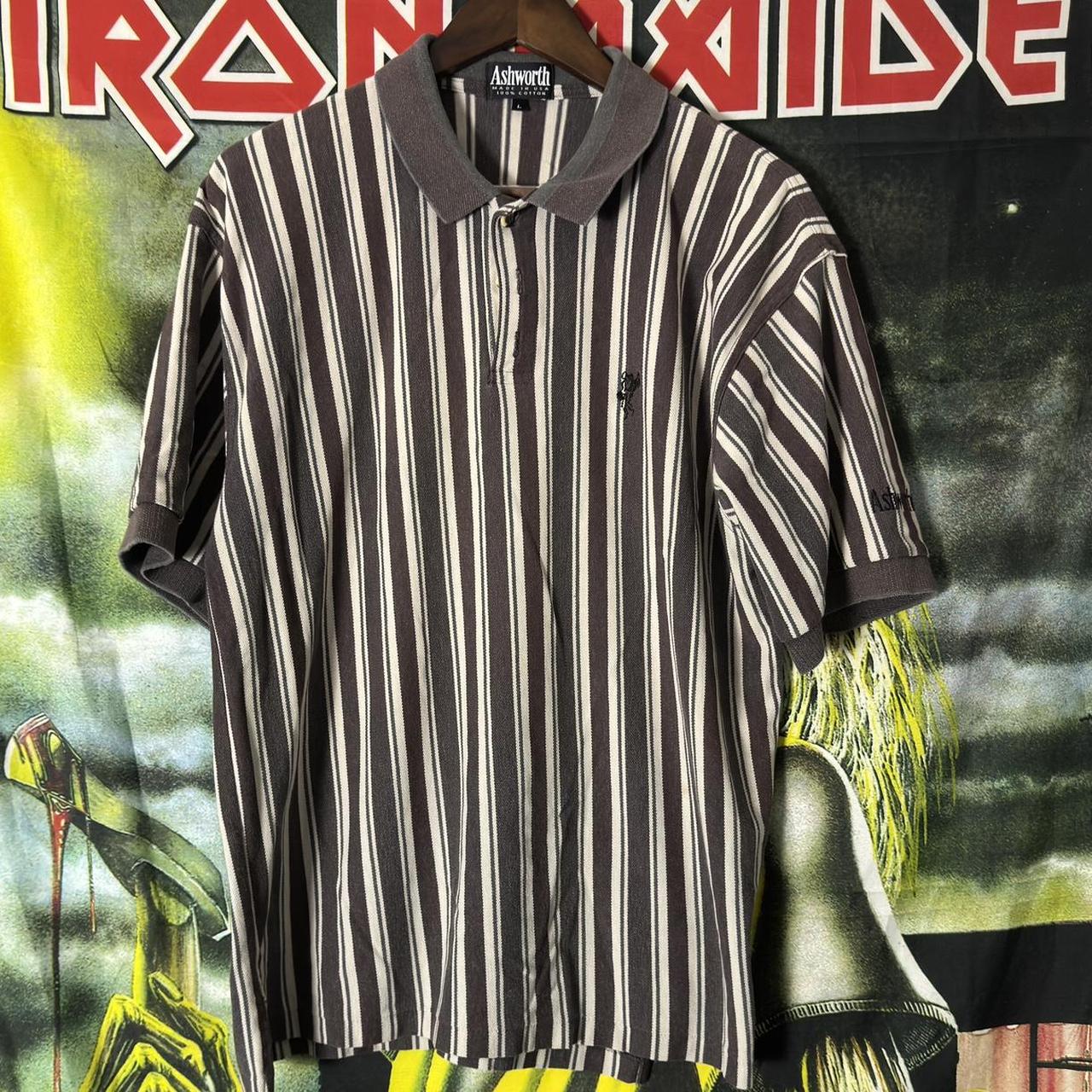 ashworth 1980s collared brown white striped... Depop