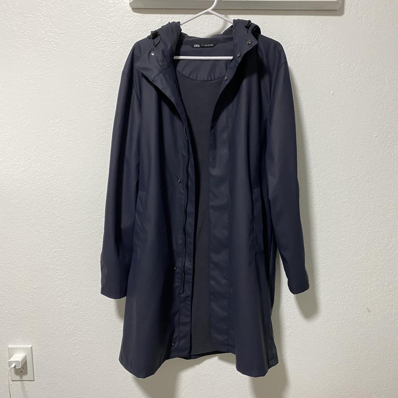 Zara raincoat / rain jacket in navy blue Took off... - Depop