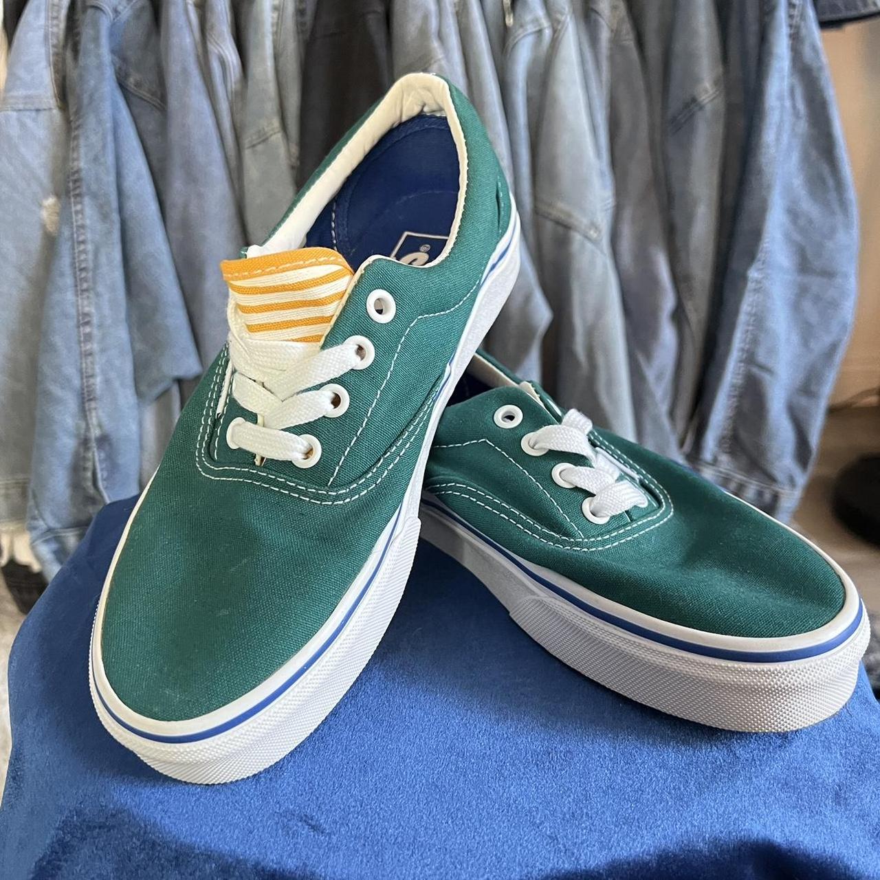 Teal VANS with yellow striped tongue Size 7