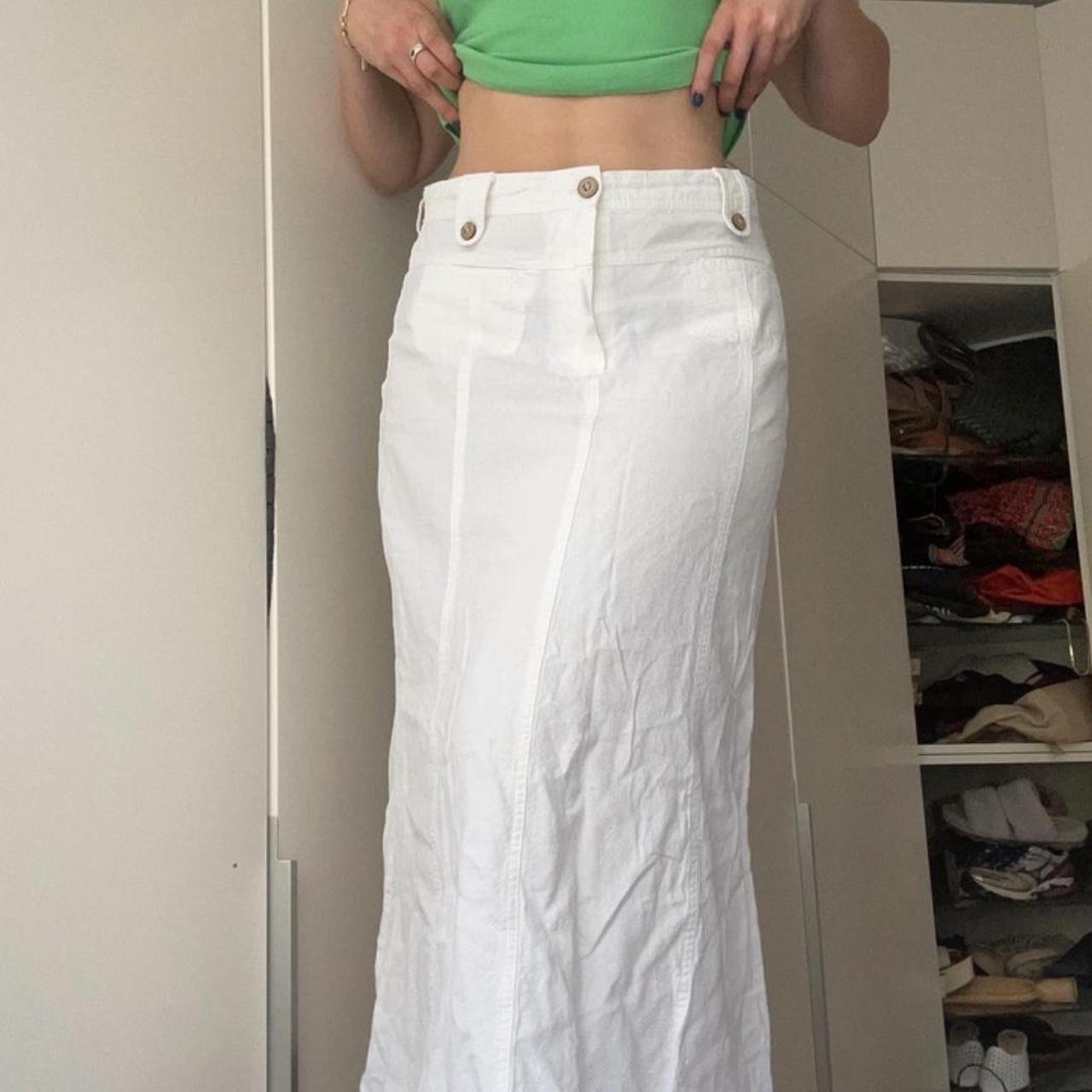 white linen maxi skirt 🕊️ Wooden button detailing,... - Depop