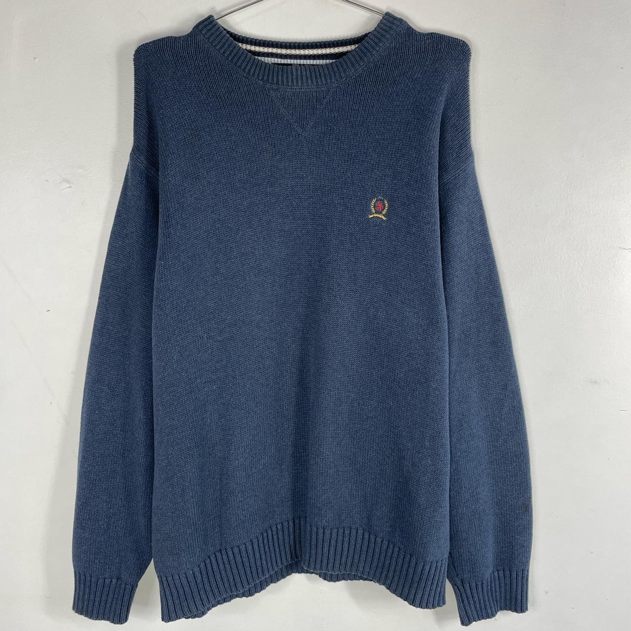 Y2k Tommy Hilfiger Embroidered Crest Navy Blue... - Depop