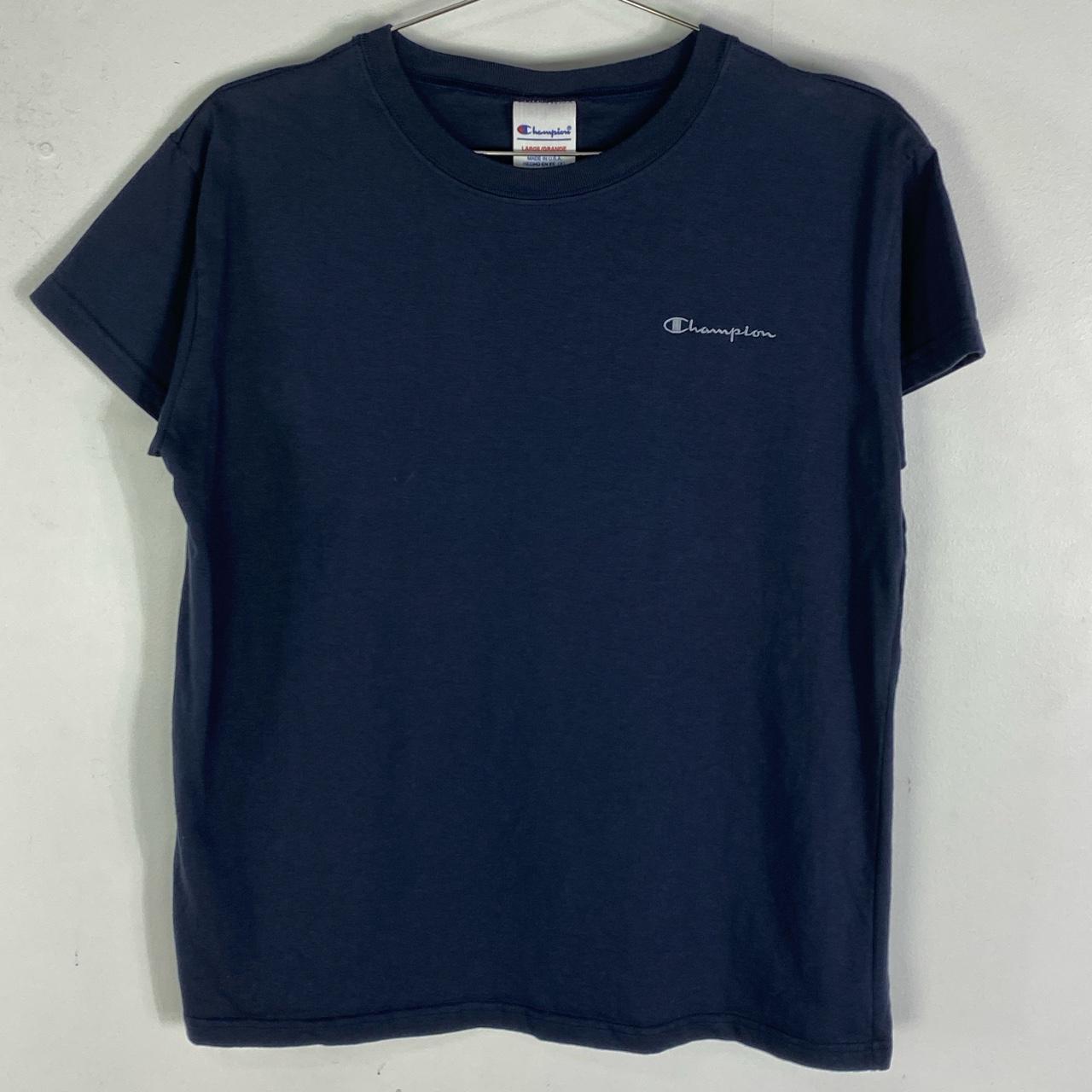 Vintage 90s champion navy blue embroidered T-shirt... - Depop