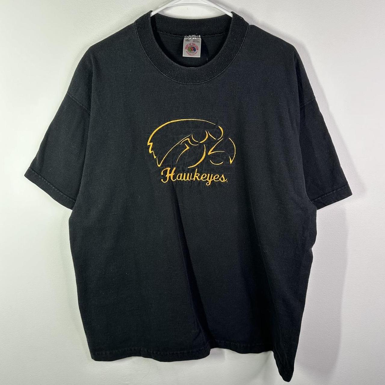 Vintage 90s Iowa Hawkeyes Embroidered Black T-Shirt... - Depop