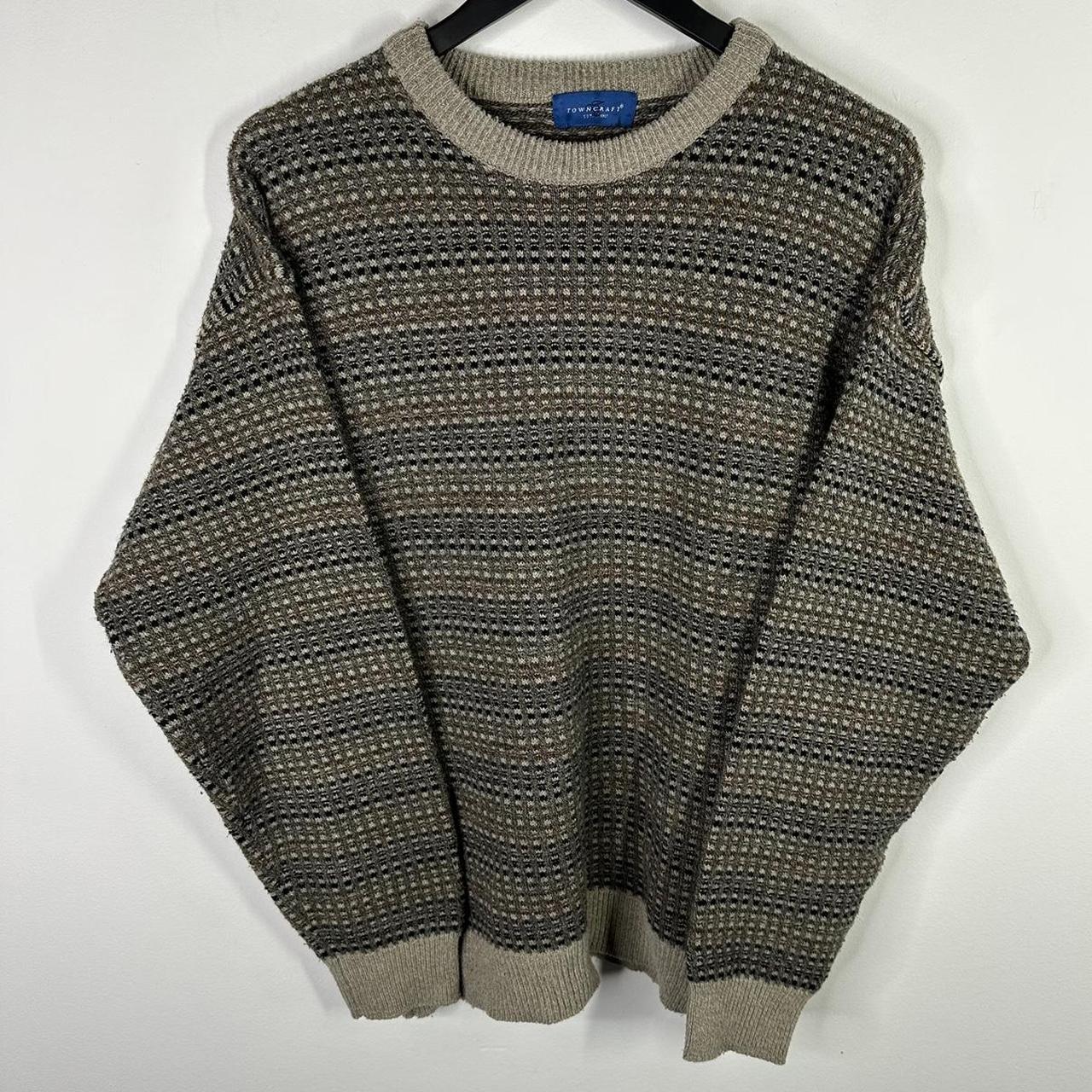 Vintage 90s Towncraft patterned brown preppy sweater... - Depop