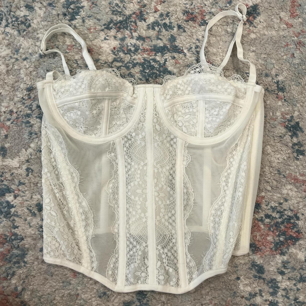 White shein corset with lace details Brand is urban... - Depop