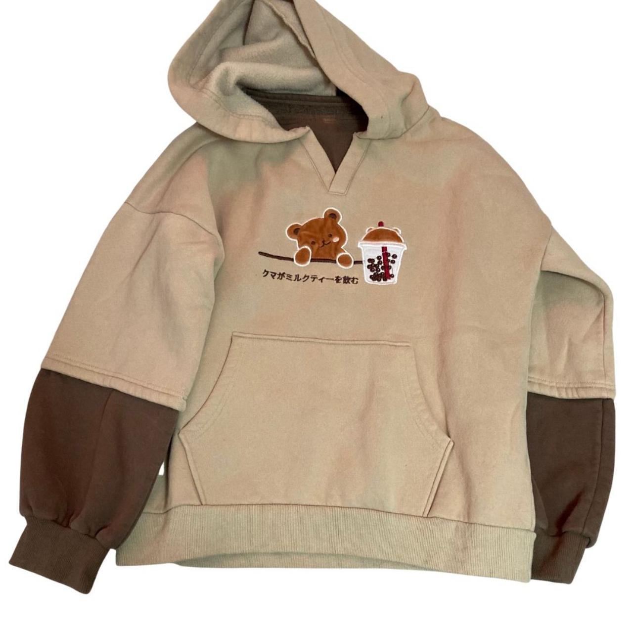 Beige And Brown Teddy Bear Boba Hoodie/sweater So... - Depop