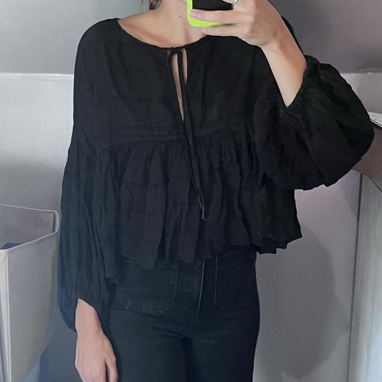 Free People black Beaumont Mews Blouse Size Depop