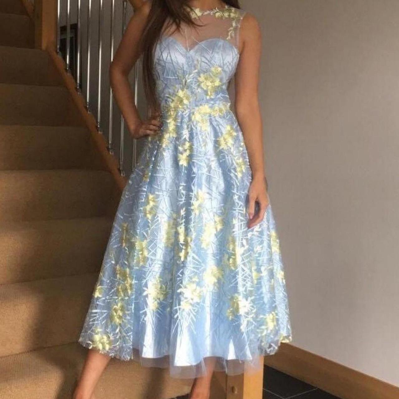 Women's Yellow and Blue Dress Depop