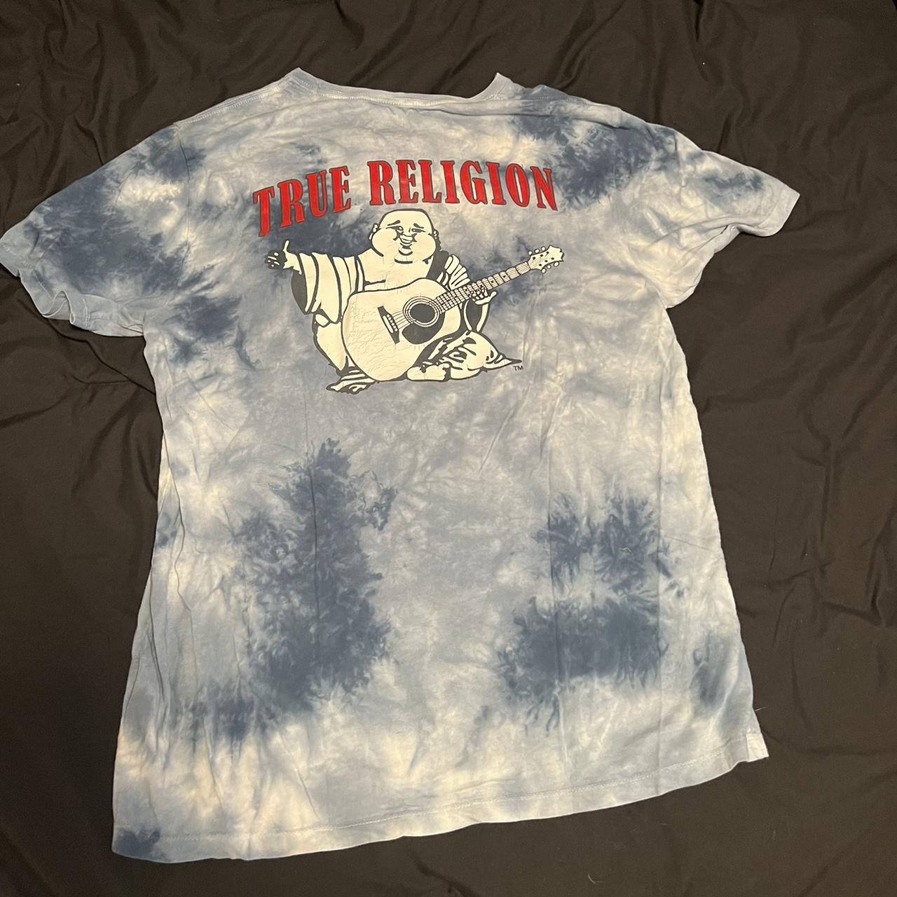 red and blue true religion shirt